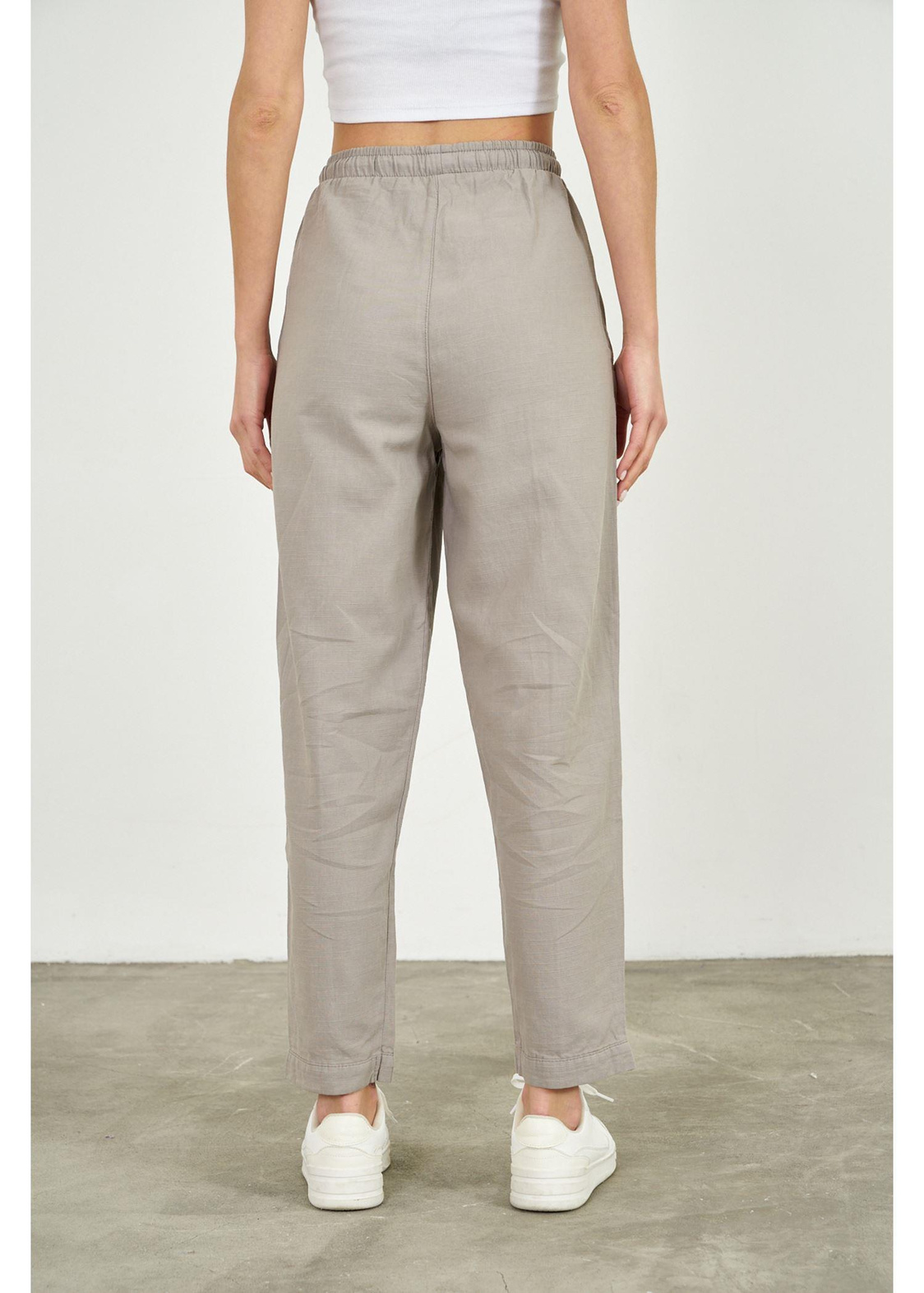 Önü Çimalı Slouchy Fit Pantolon-Gri