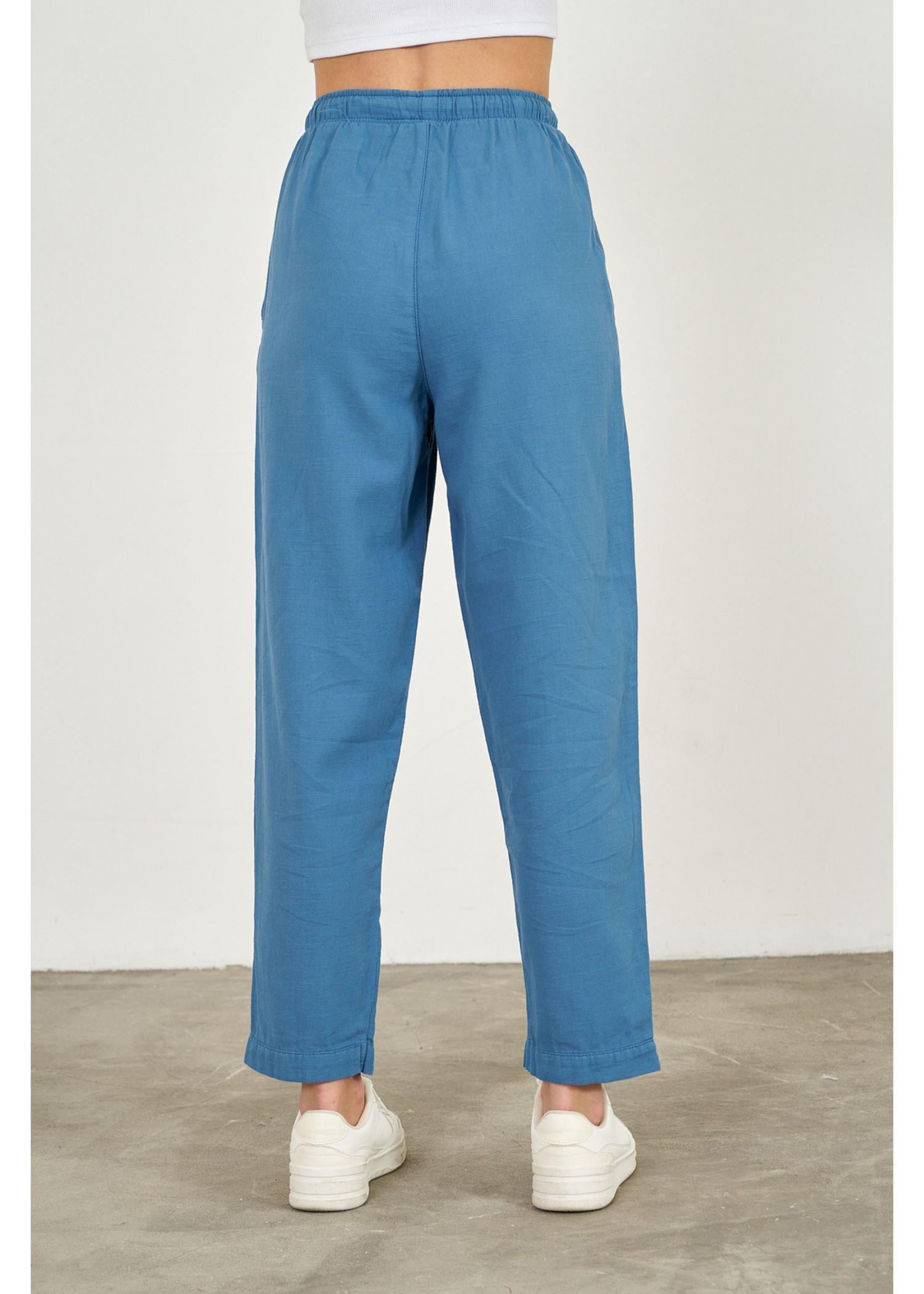 Önü Çimalı Slouchy Fit Pantolon-Mavi