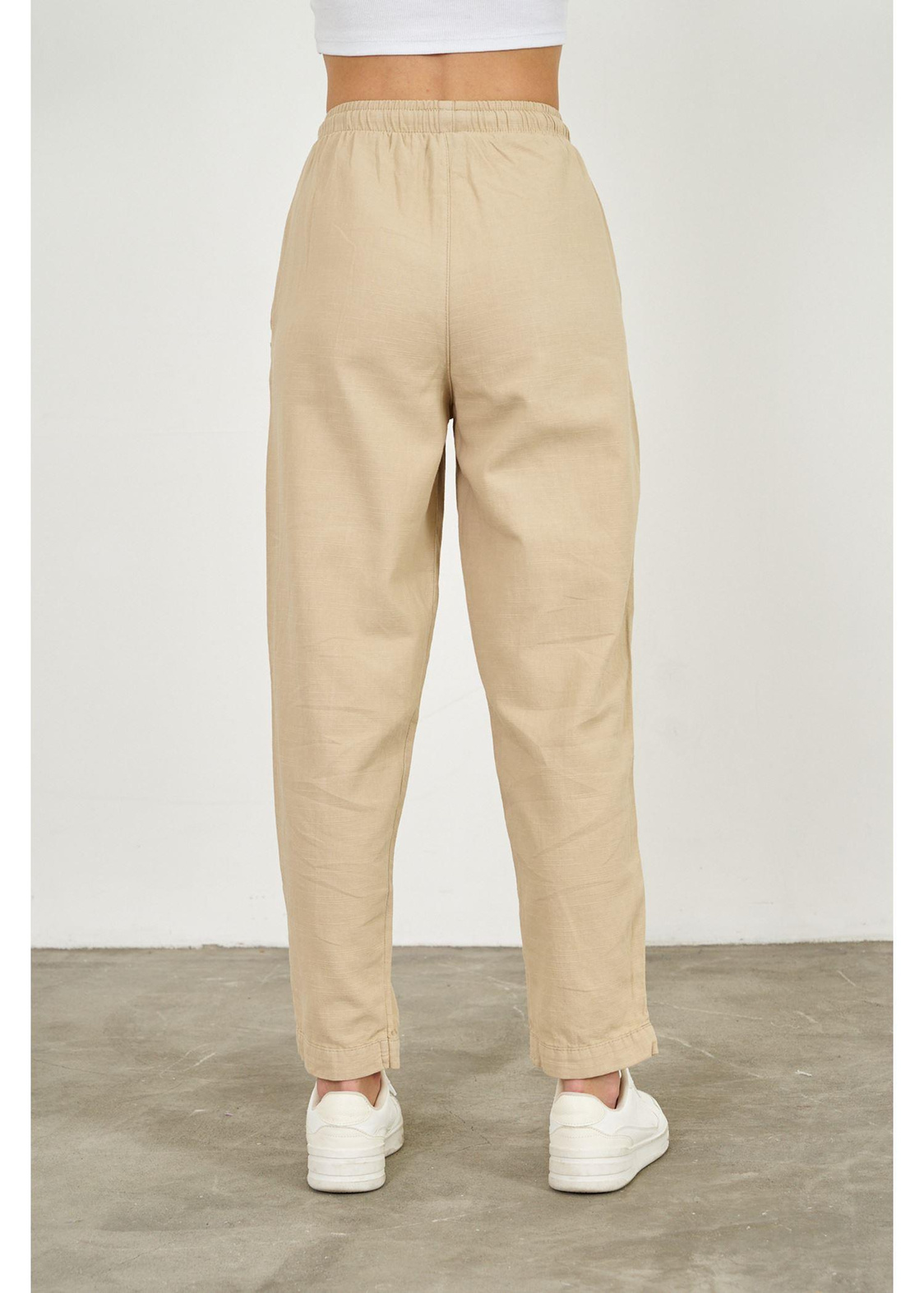 Önü Çimalı Slouchy Fit Pantolon-Vizon