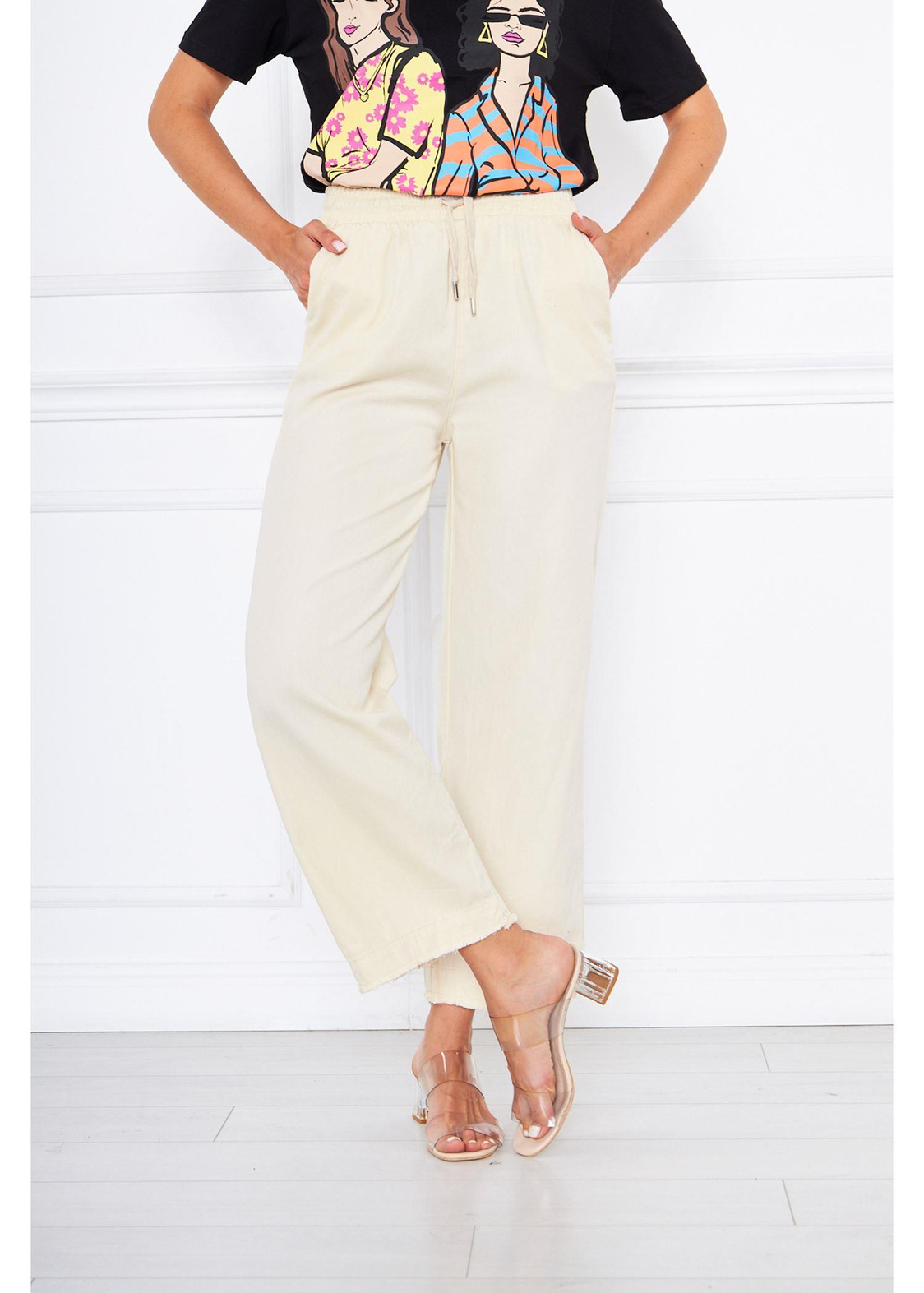 Paça Püsküllü Gabardin Pantolon-Taş