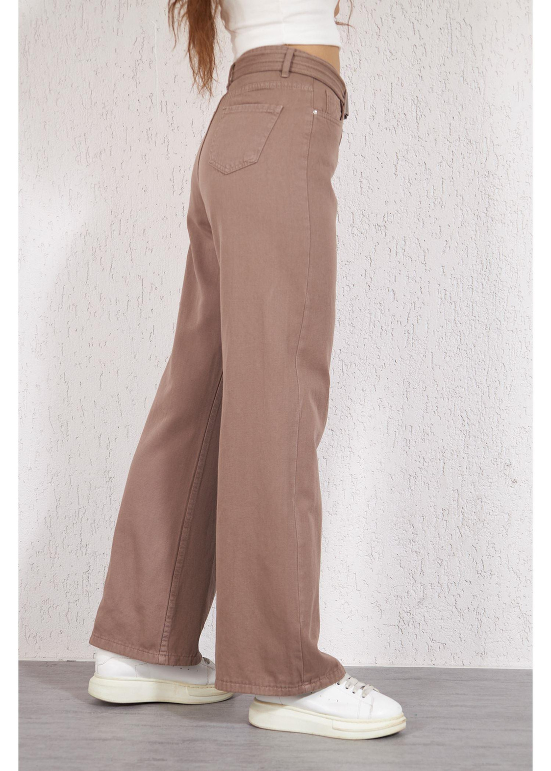 Palaska Kemerli Pantolon-Bej