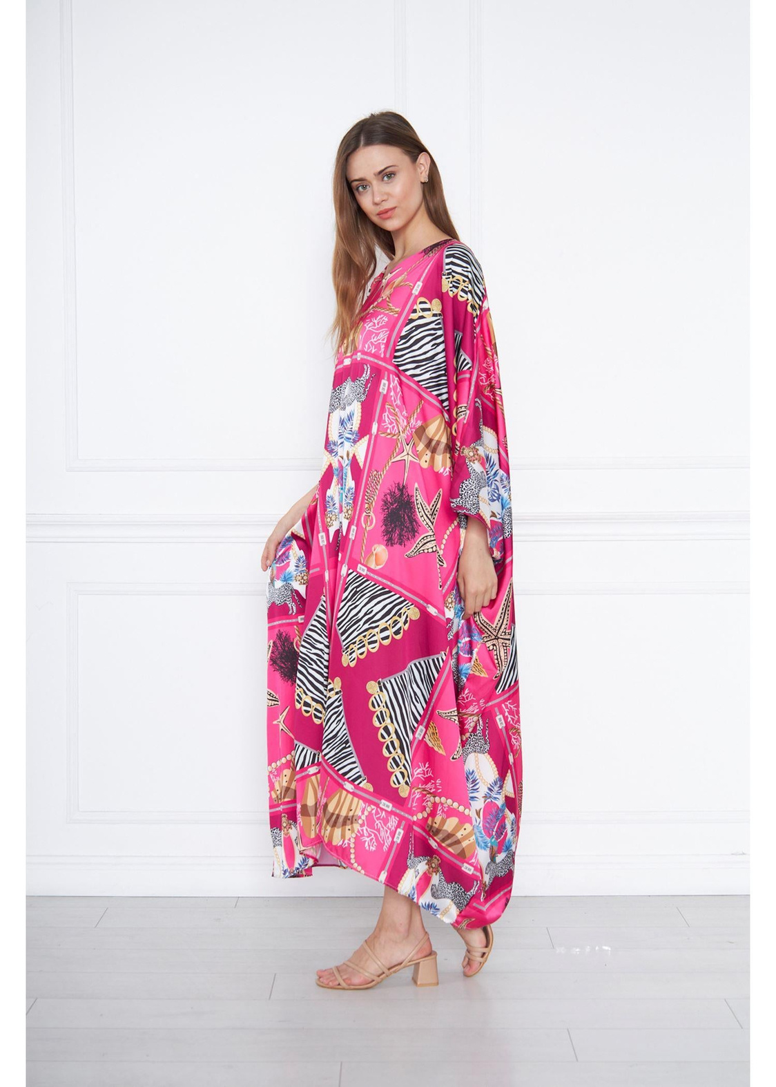 Pano Desenli Kimono-Fuşya
