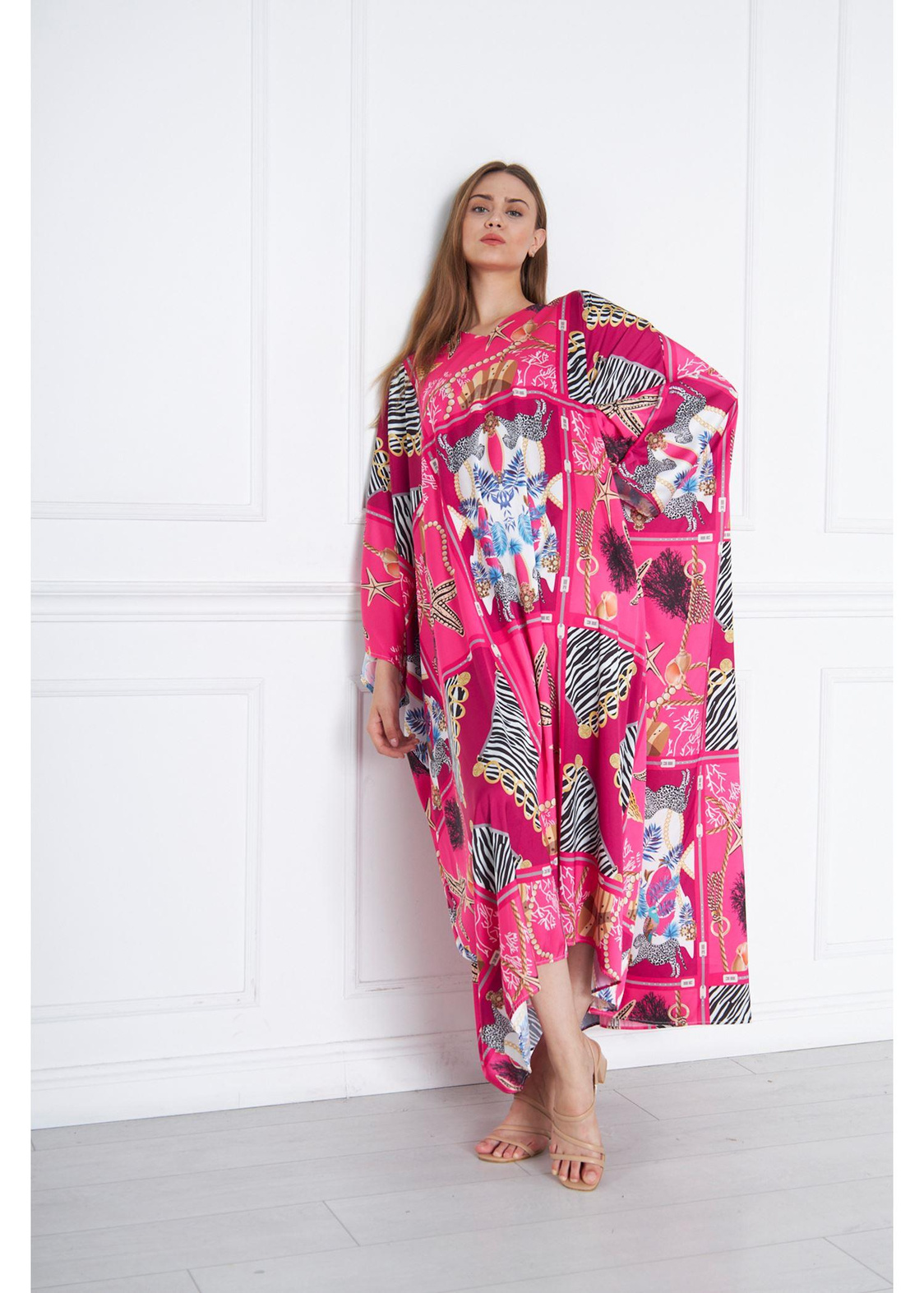 Pano Desenli Kimono-Fuşya