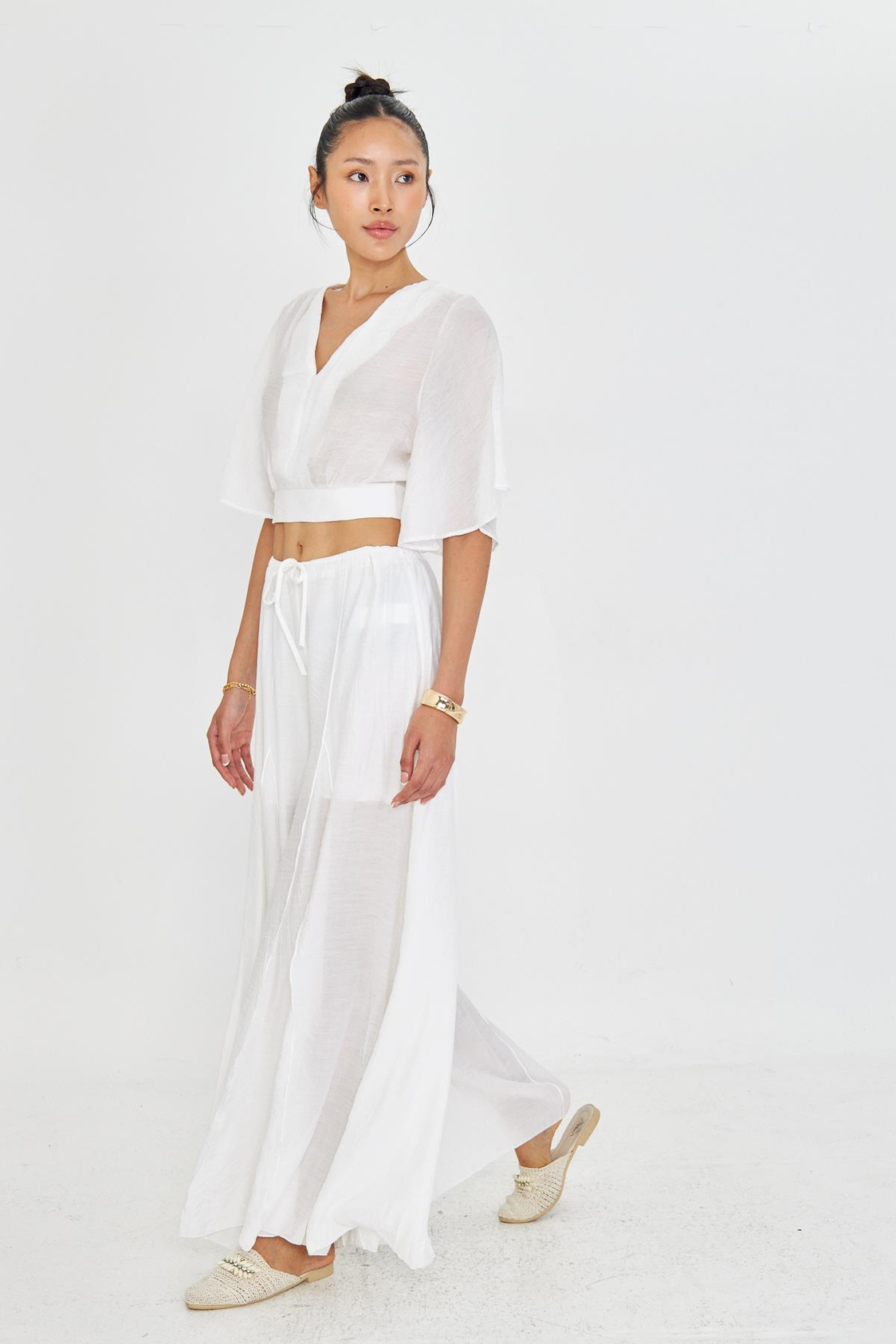 Parçalı Bağcıklı İnce Pantolon