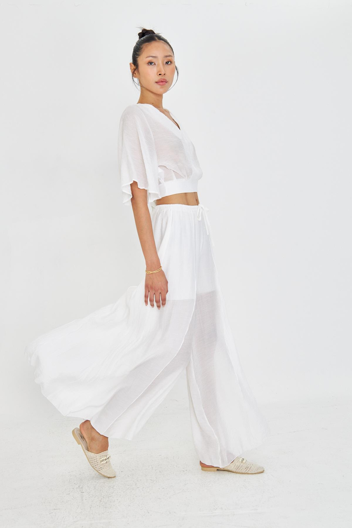 Parçalı Bağcıklı İnce Pantolon