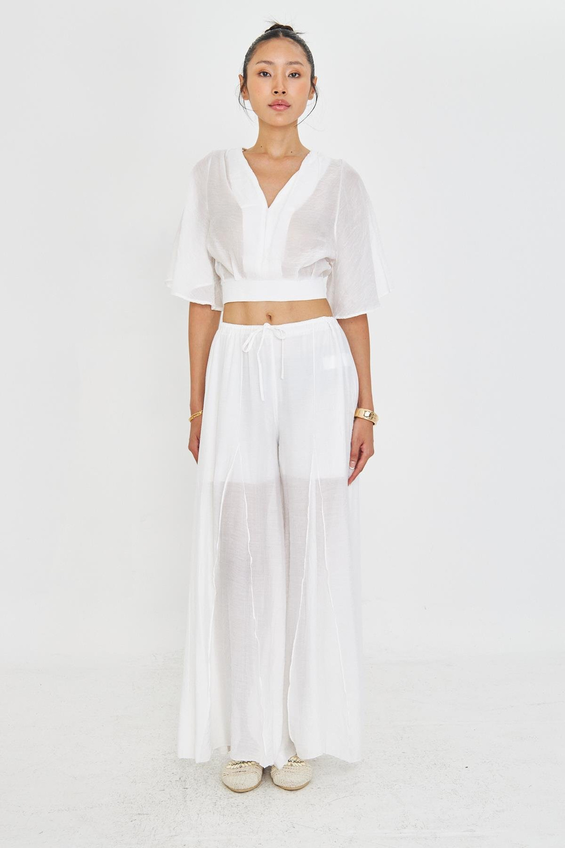 Parçalı Bağcıklı İnce Pantolon