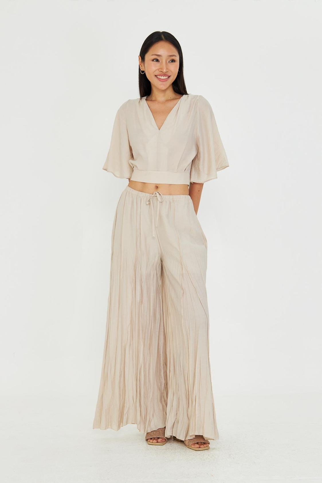 Parçalı Bağcıklı İnce Pantolon