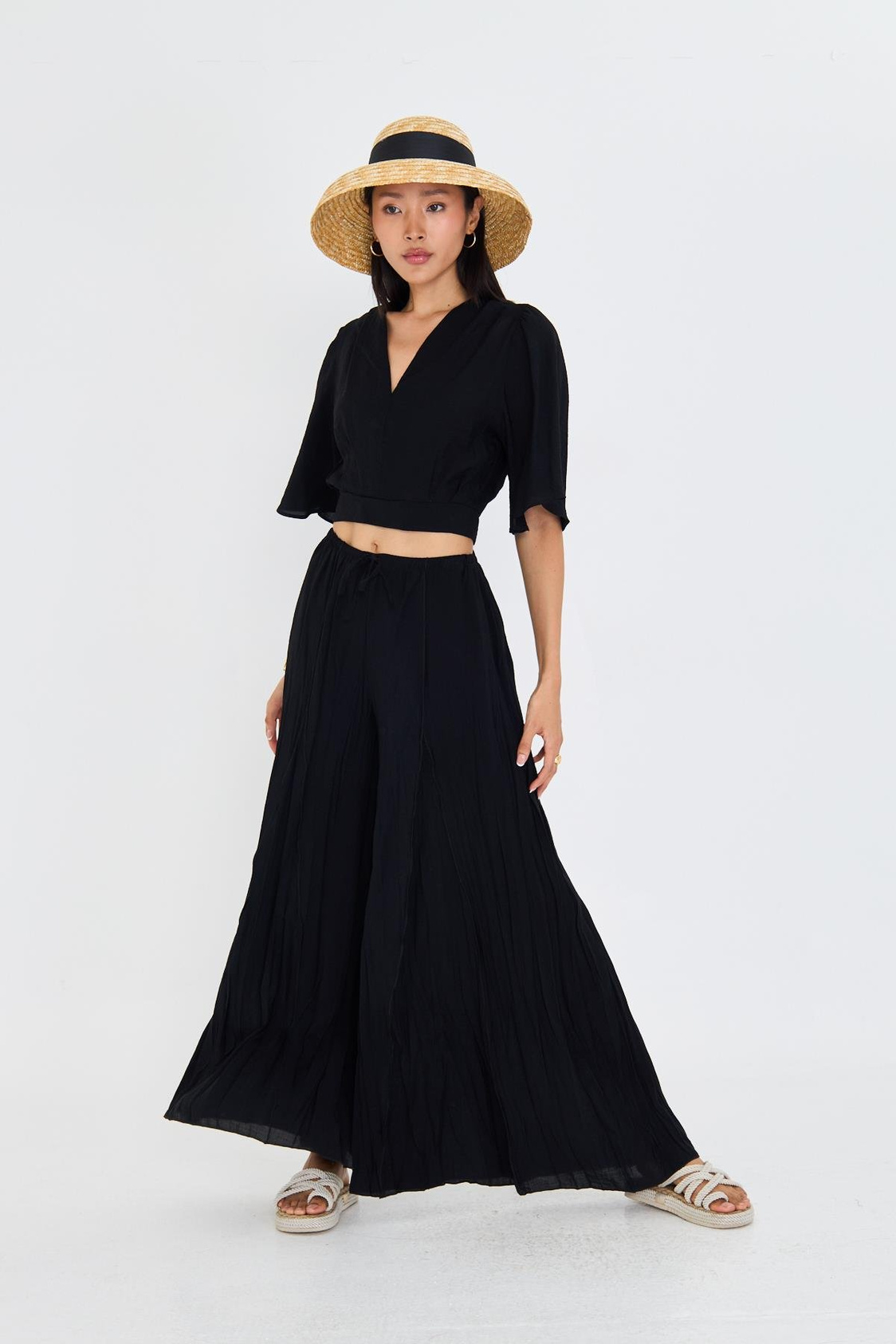 Parçalı Bağcıklı İnce Pantolon