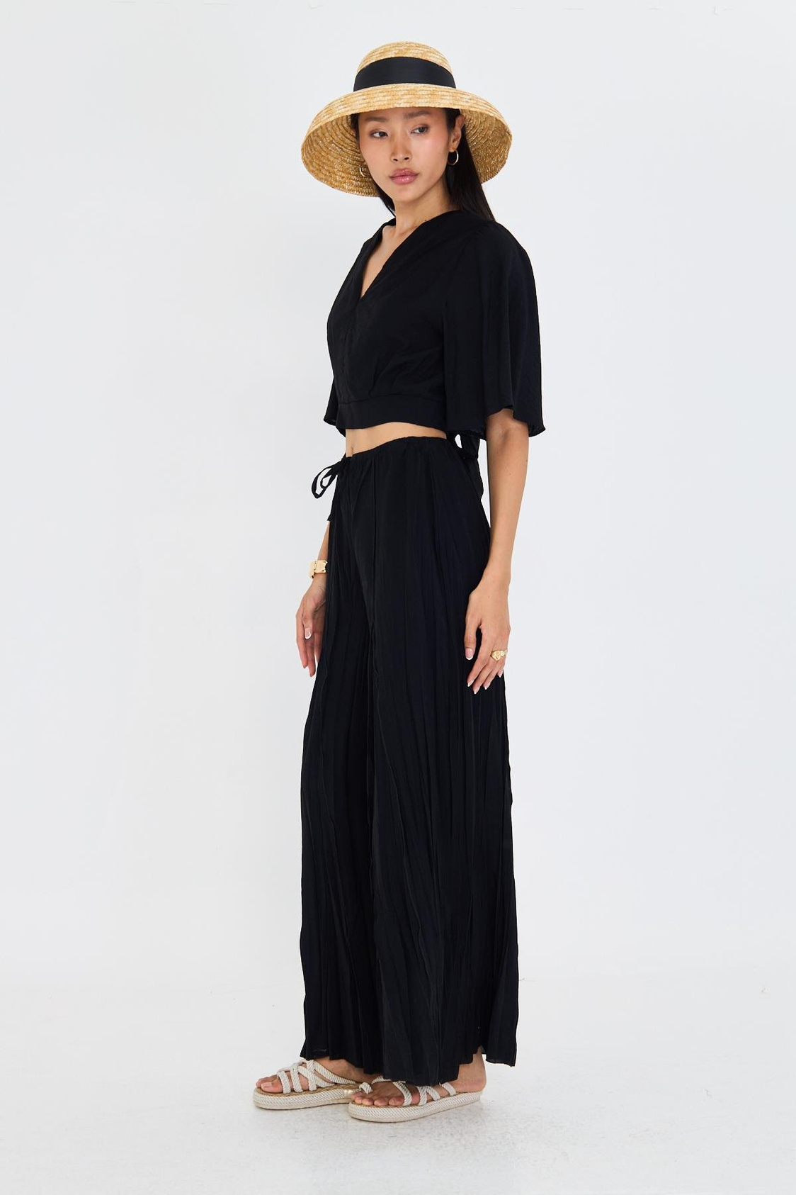 Parçalı Bağcıklı İnce Pantolon