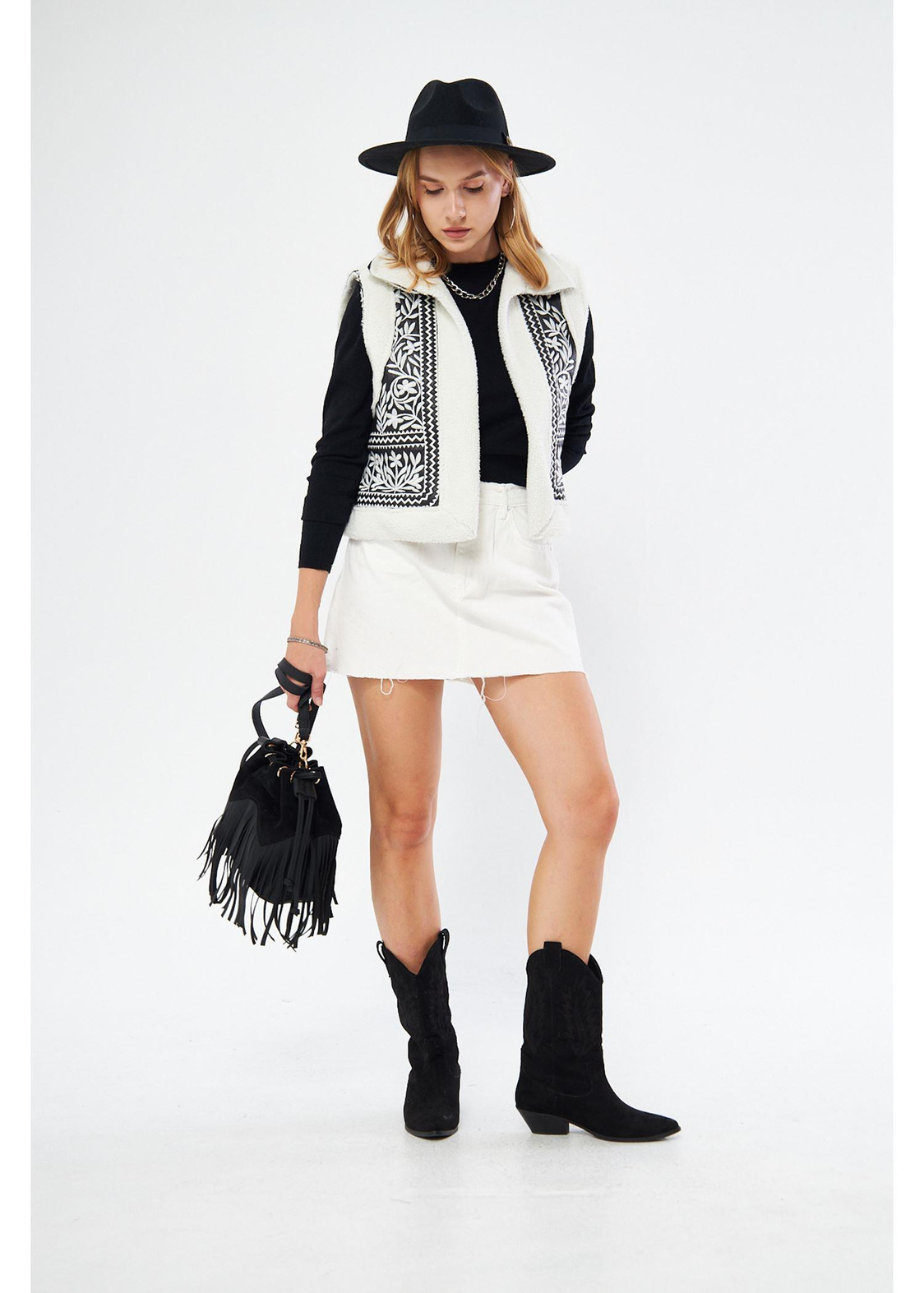 Peluş Süet Yelek - Siyah