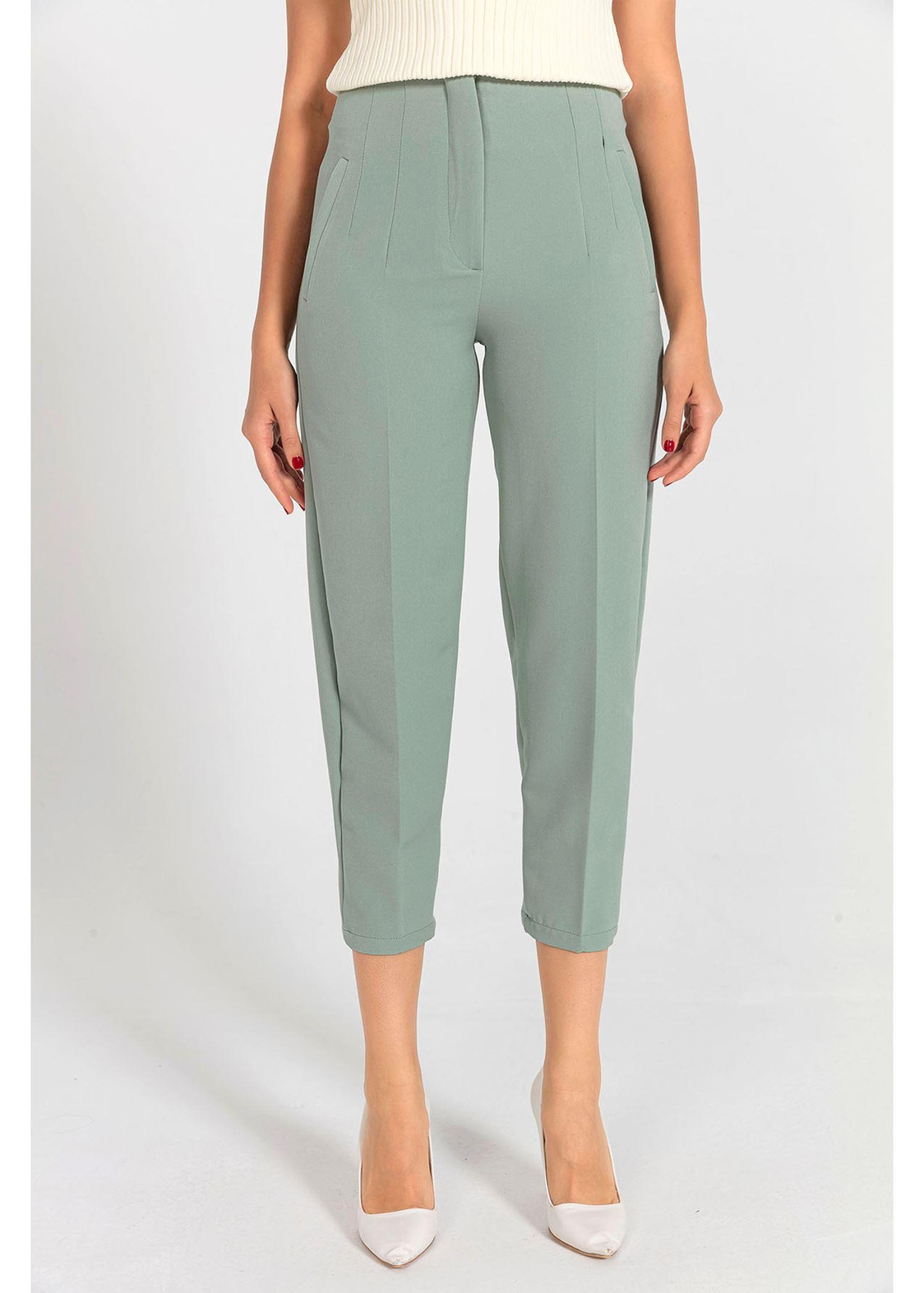 Pensli Yüksek Bel Atlas Pantolon-Mint