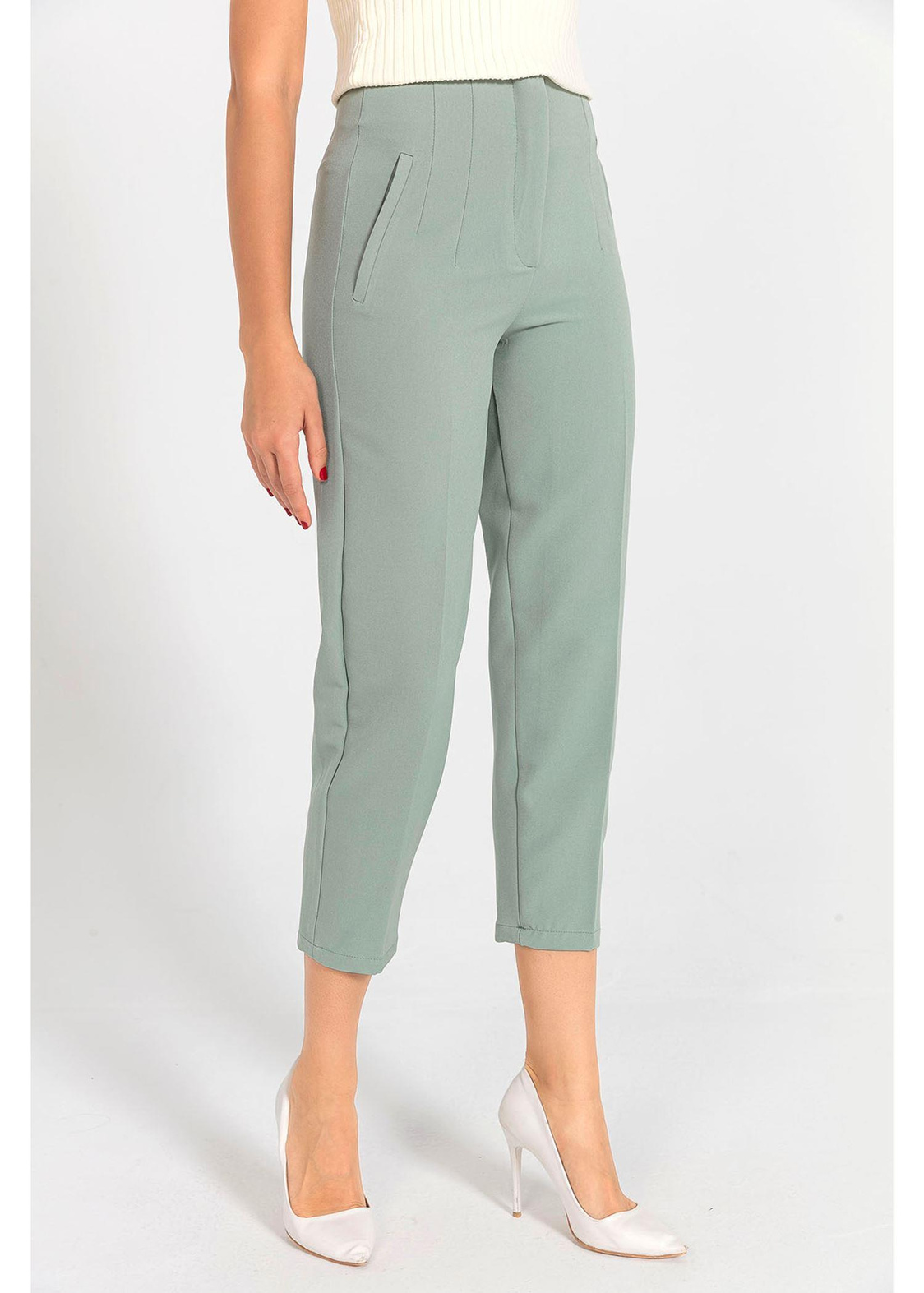 Pensli Yüksek Bel Atlas Pantolon-Mint