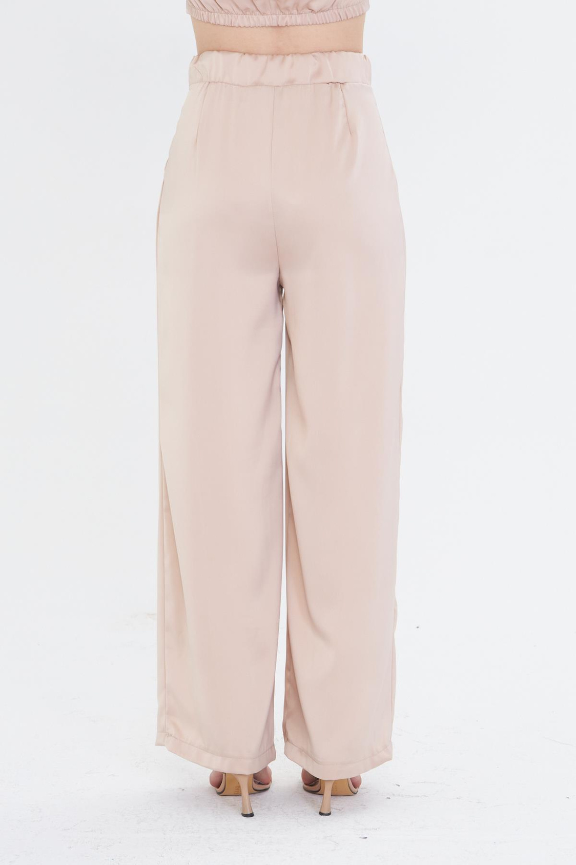 Pile Detaylı Saten Pantolon - Bej