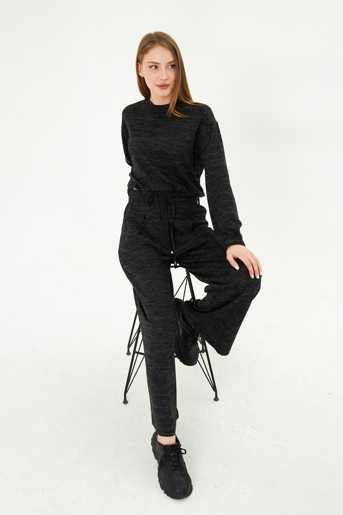 Pileli Beli Lastikli Triko Pantolon