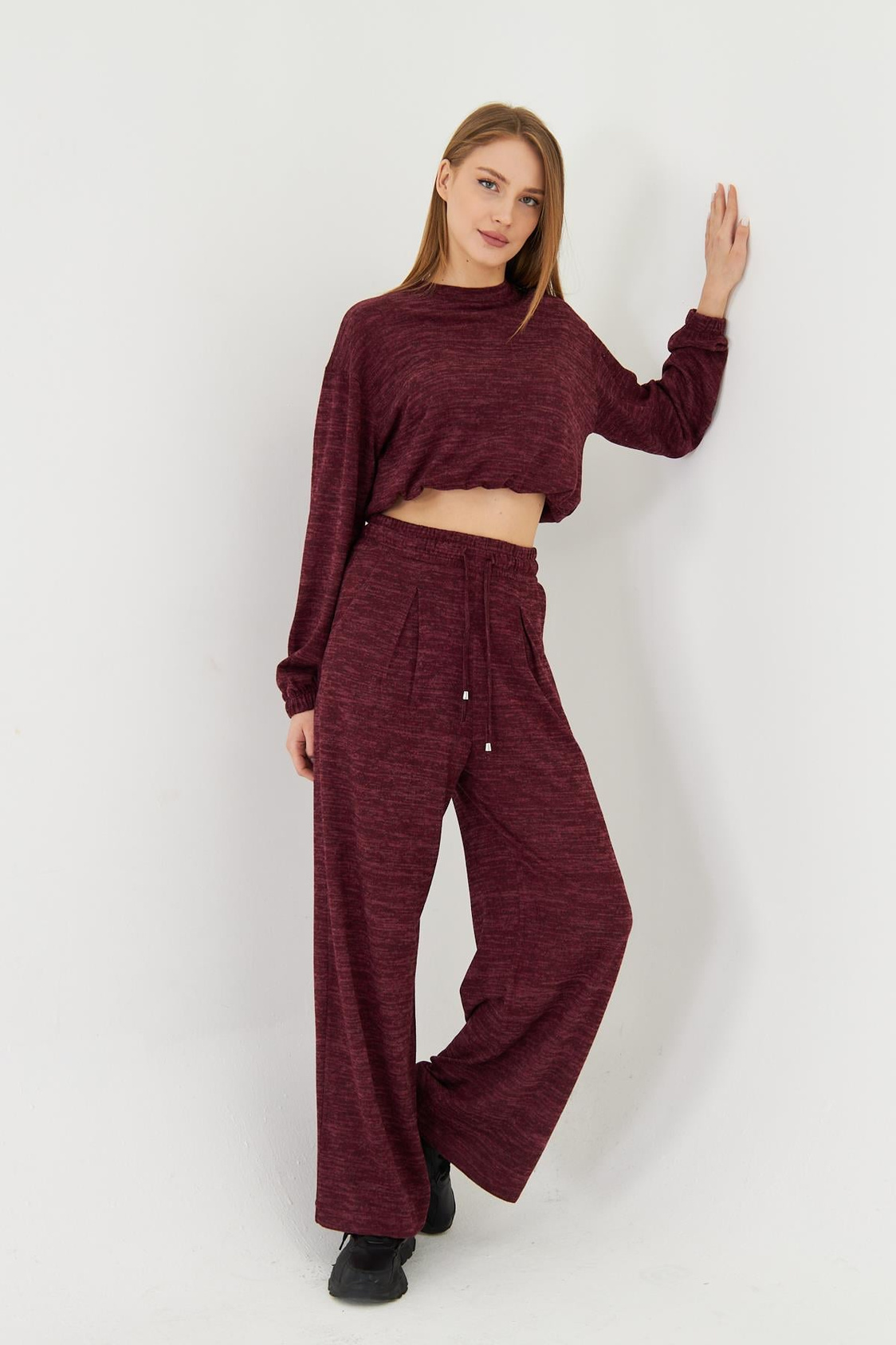 Pileli Beli Lastikli Triko Pantolon