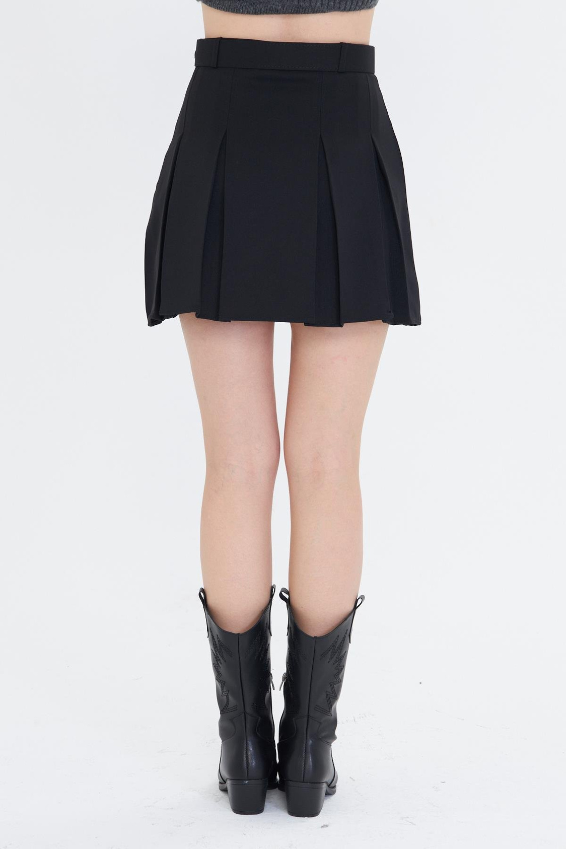 Pileli Poliviskon Etek - Siyah