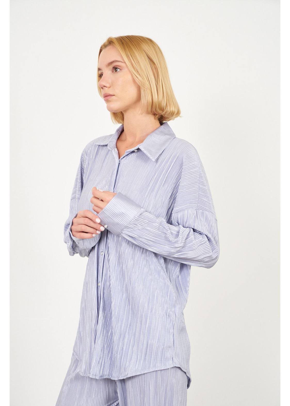 Piliseli Örme Gömlek-Gri