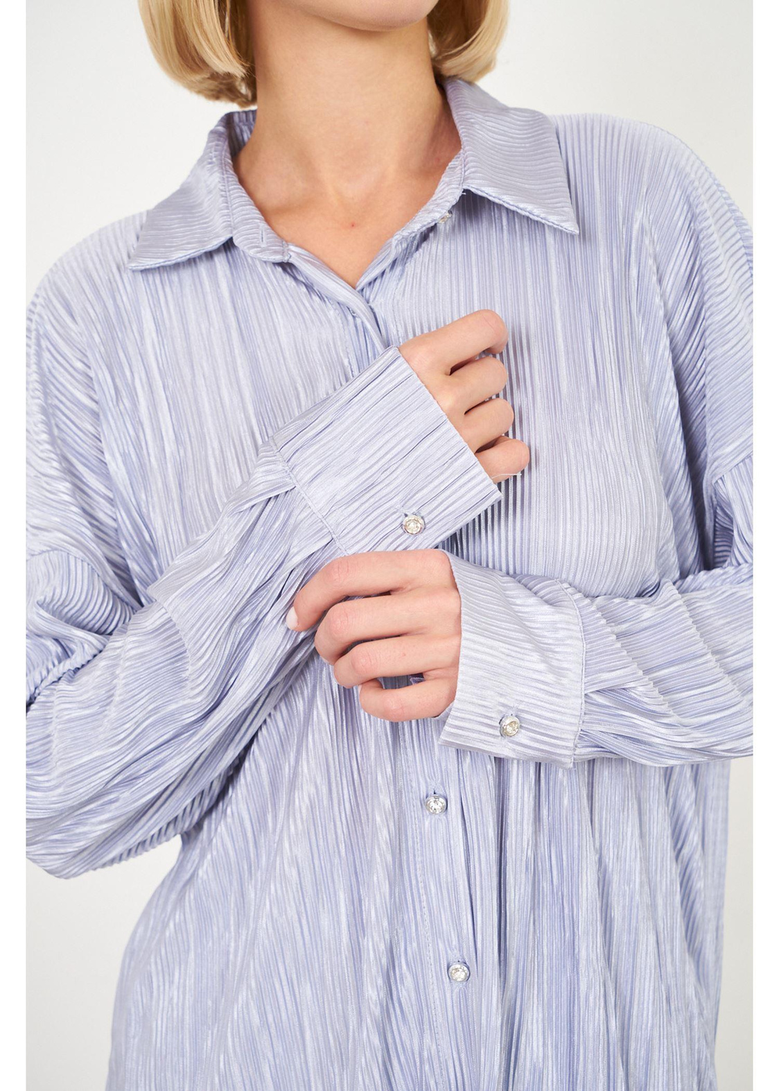 Piliseli Örme Gömlek-Gri