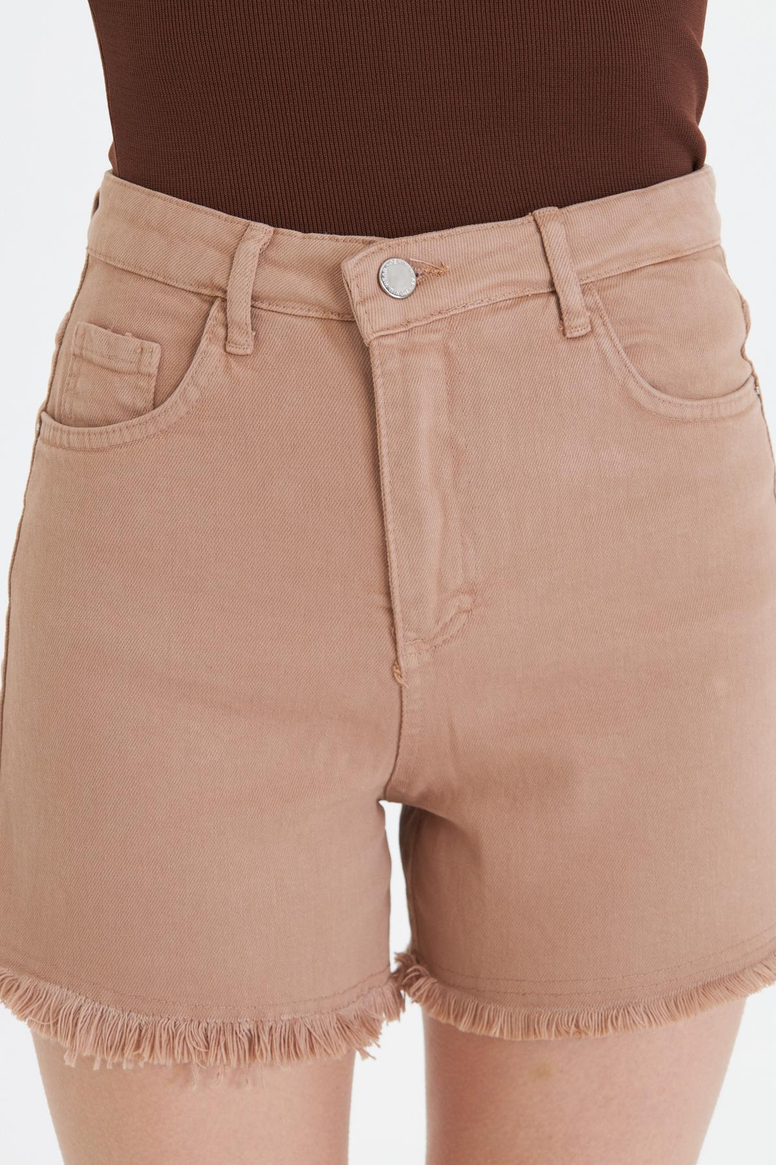 Püsküllü Gabardin Şort - Pembe 