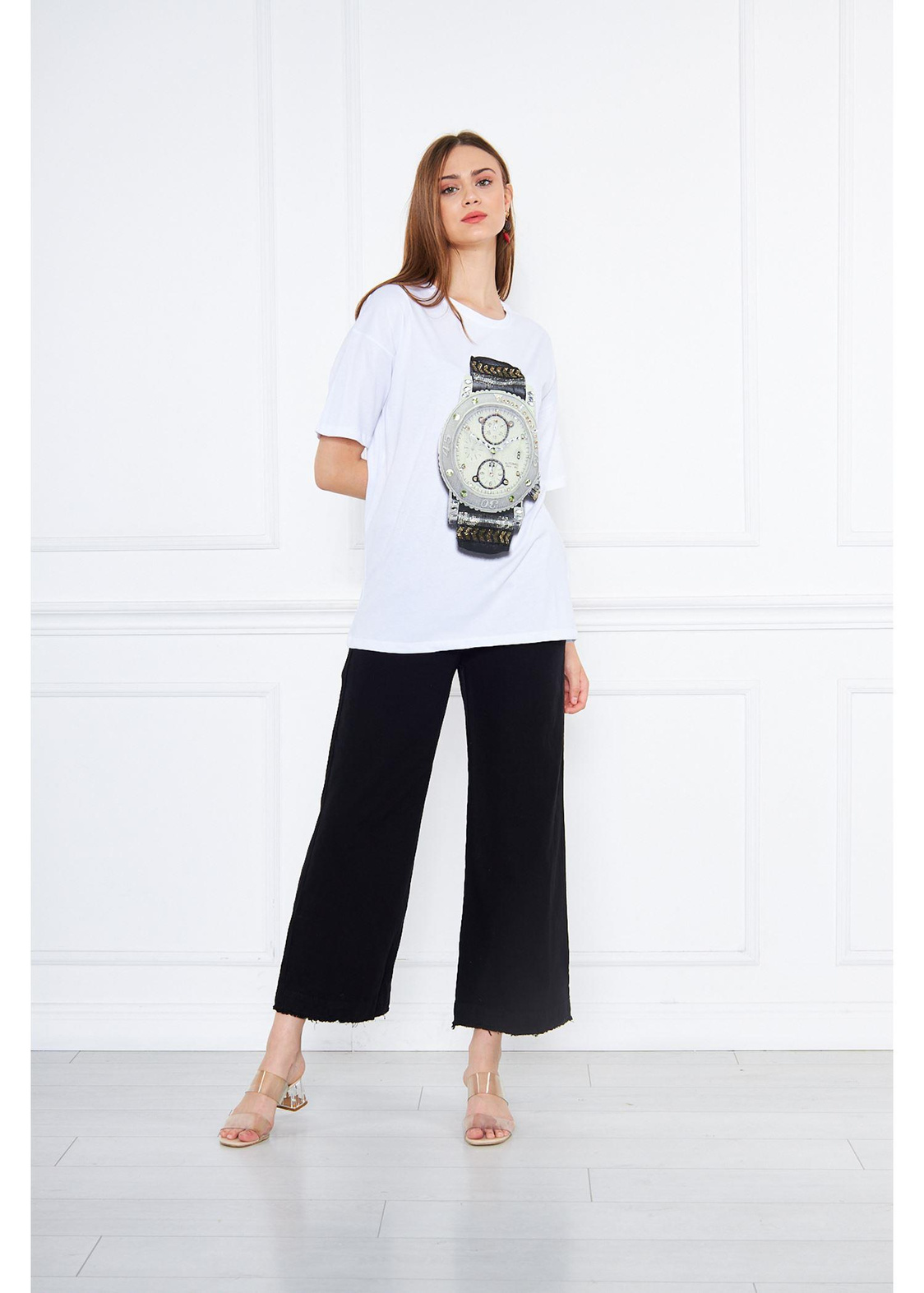 Saat Baskılı Süprem T-Shirt-Beyaz