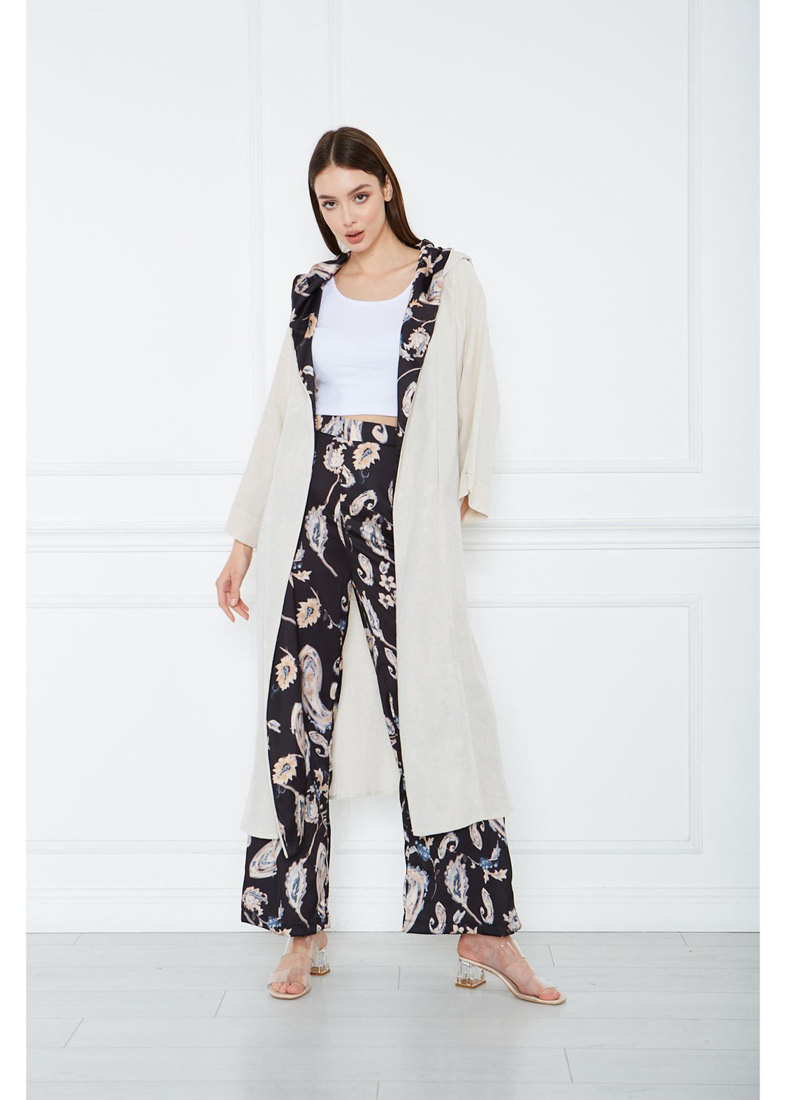 Saten Garnili Keten Kimono-Taş