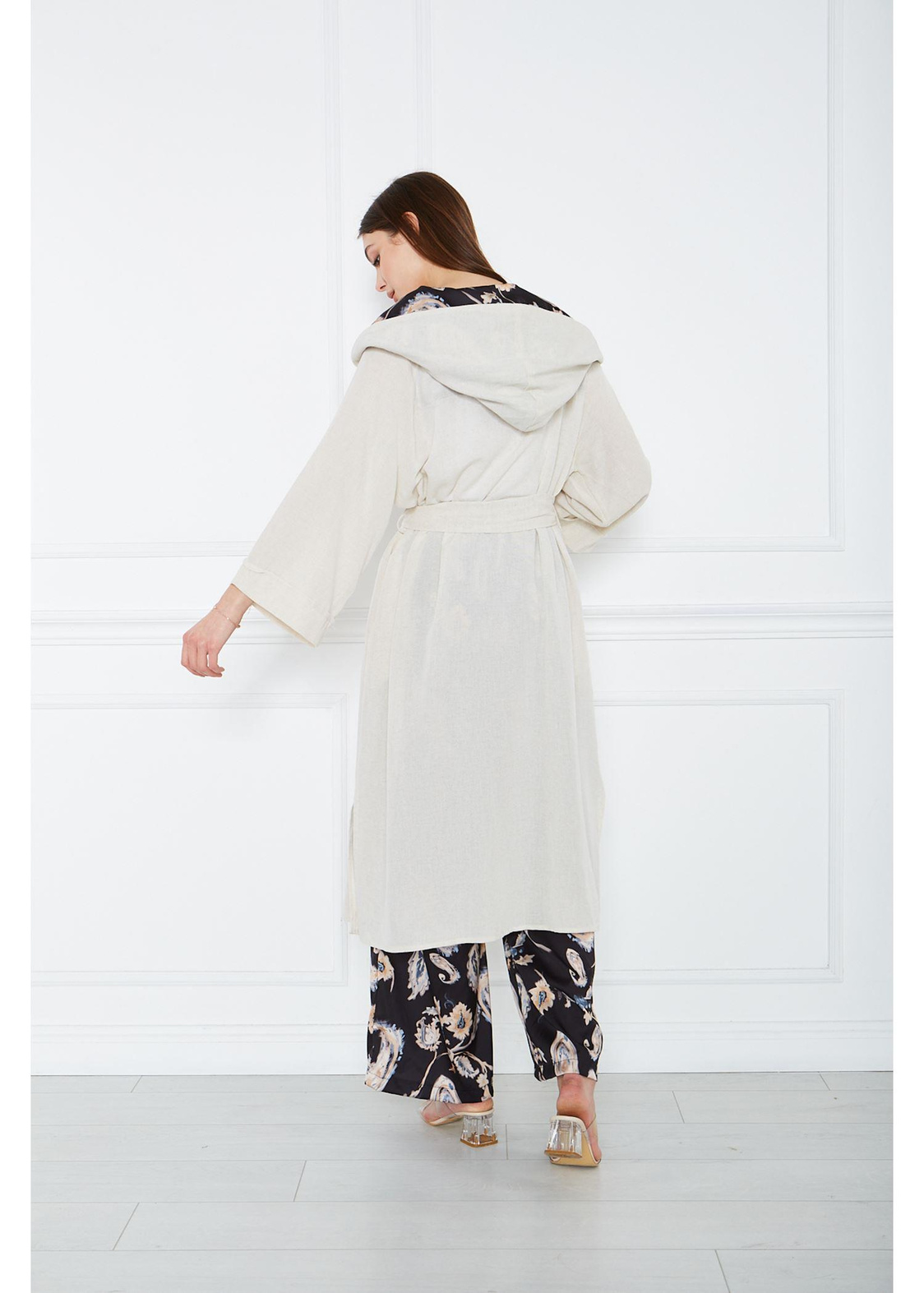 Saten Garnili Keten Kimono-Taş