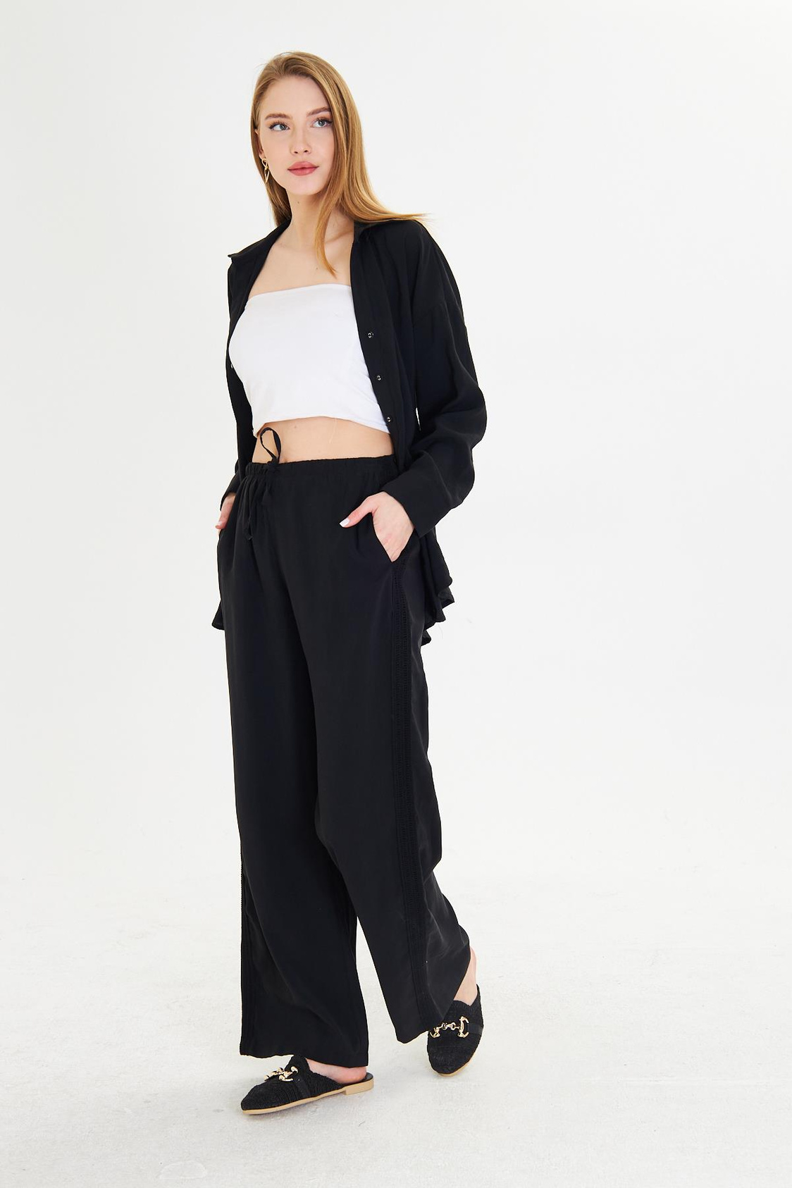 Şerit Detaylı Modal Pantolon