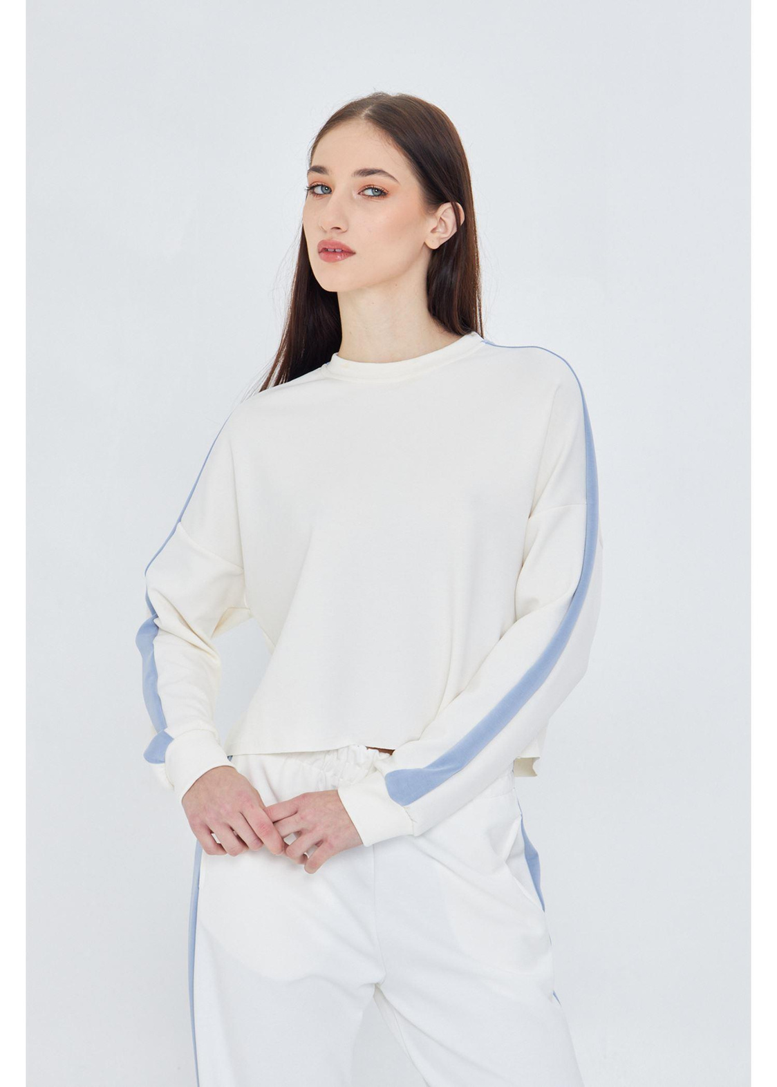 Şeritli Scuba Dalgıç Crop Sweatshirt