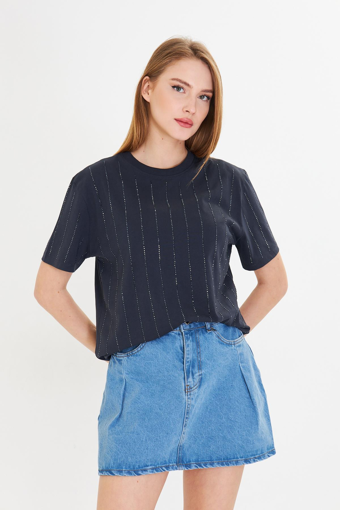 Sıra Taşlı Basic T-shirt