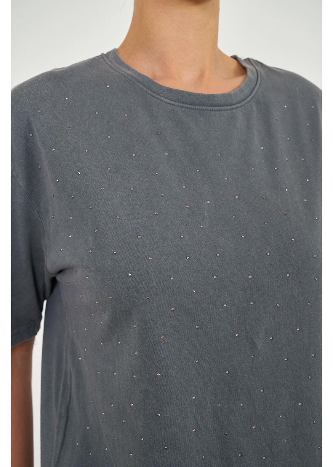 Taşlı Basic T-shirt-Antrasit