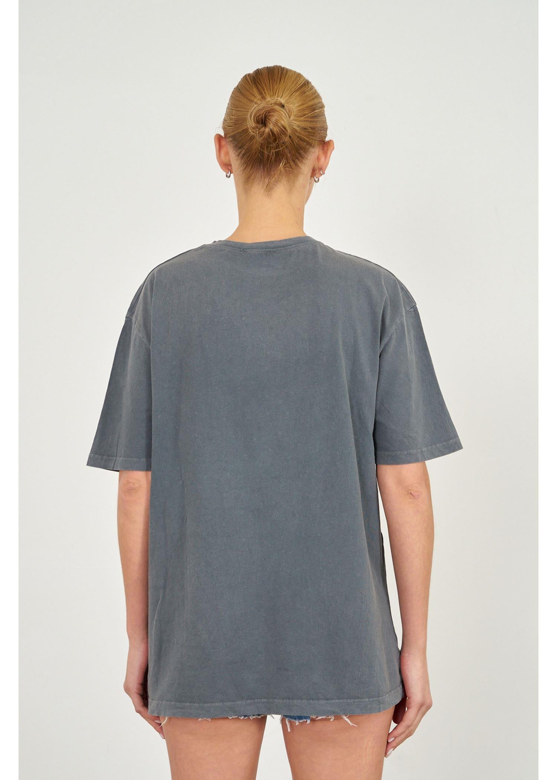 Taşlı Basic T-shirt-Antrasit