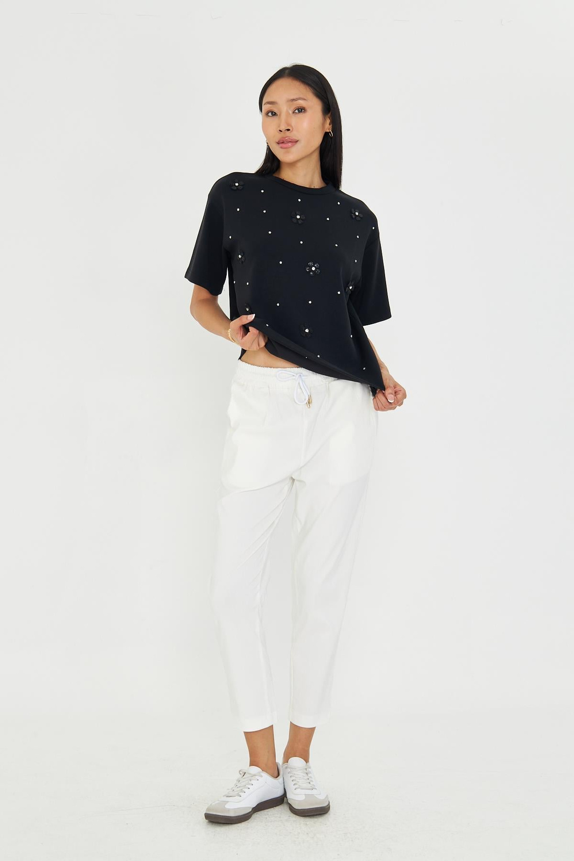 Taşlı Çiçekli Bambu T-Shirt