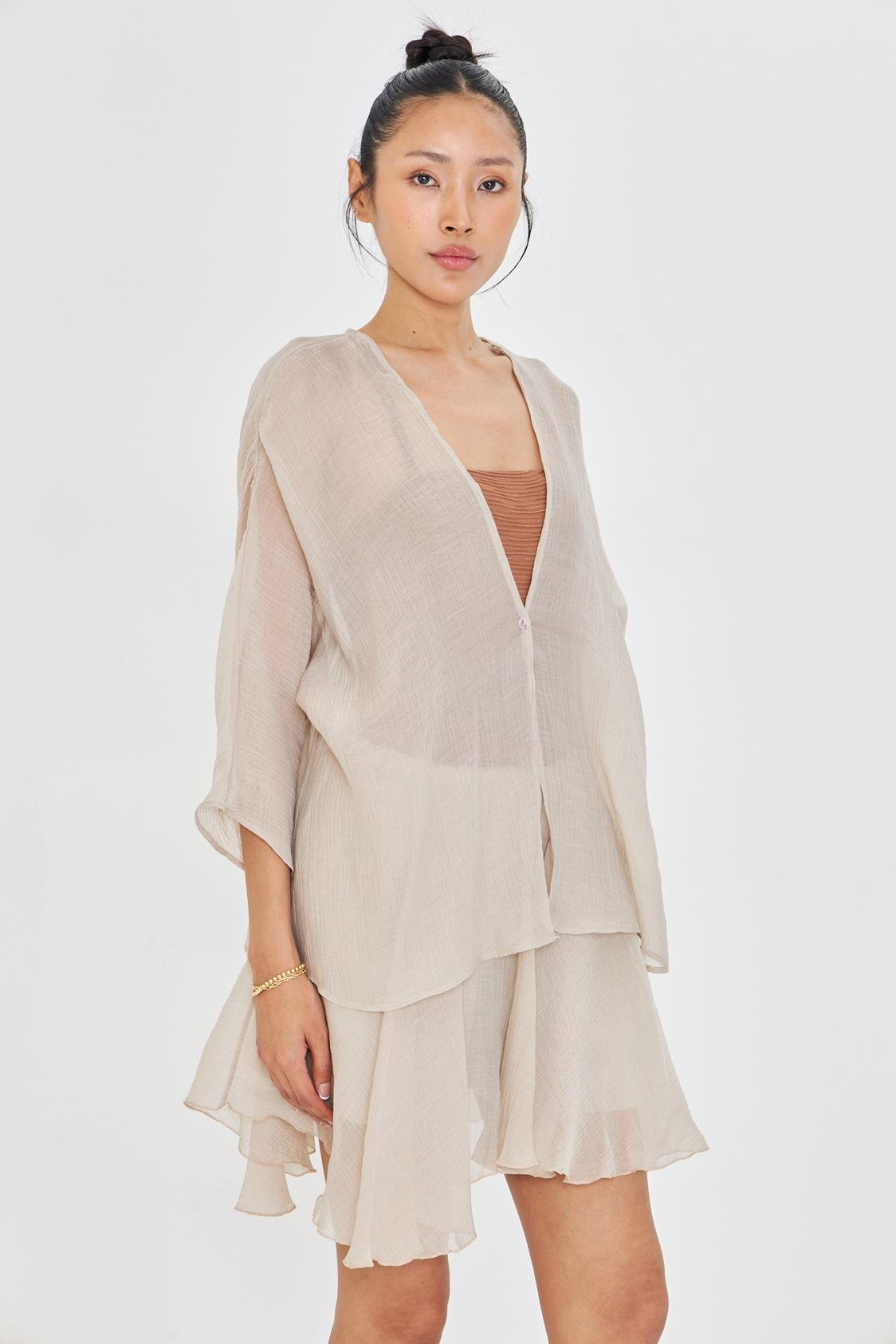 Tek Düğmeli Kırışık Kimono