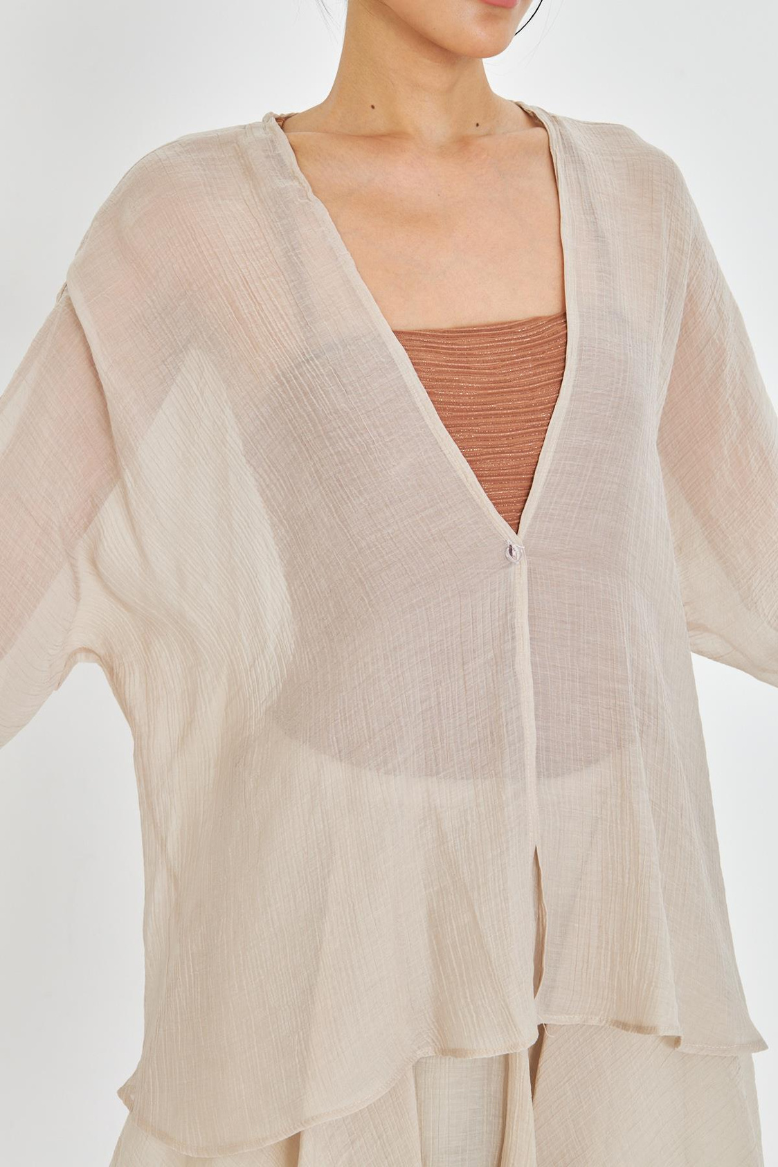 Tek Düğmeli Kırışık Kimono