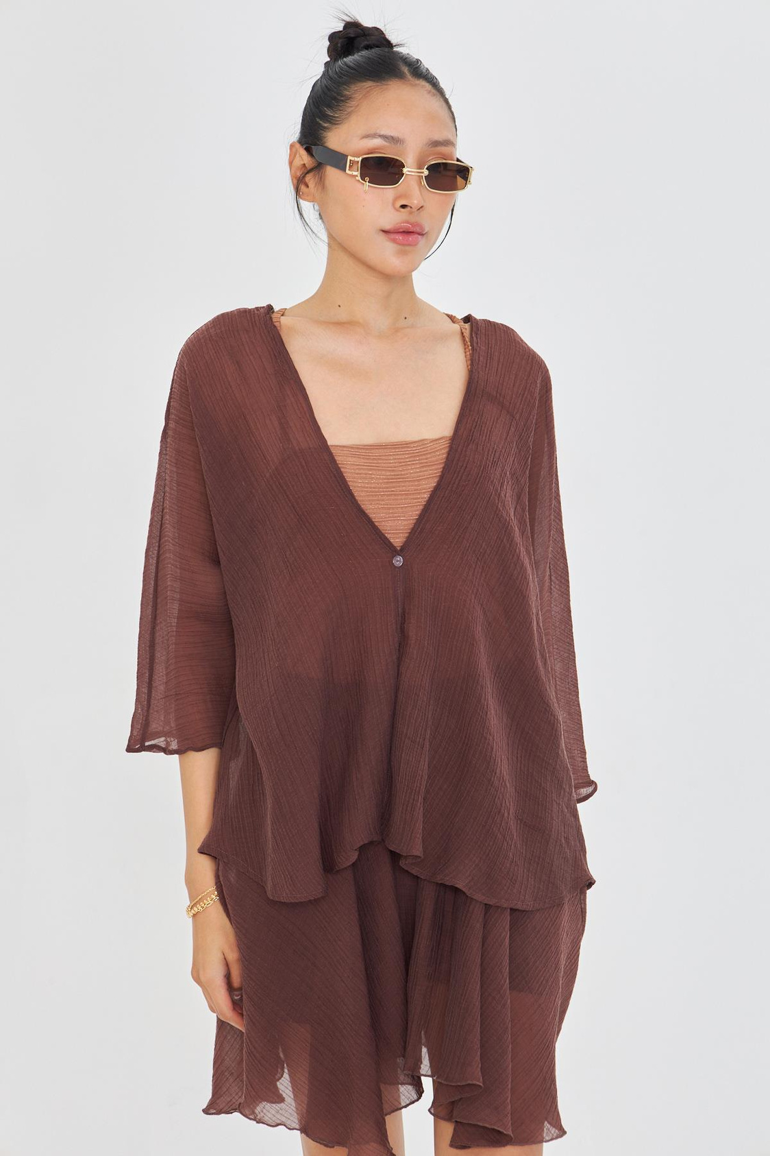 Tek Düğmeli Kırışık Kimono