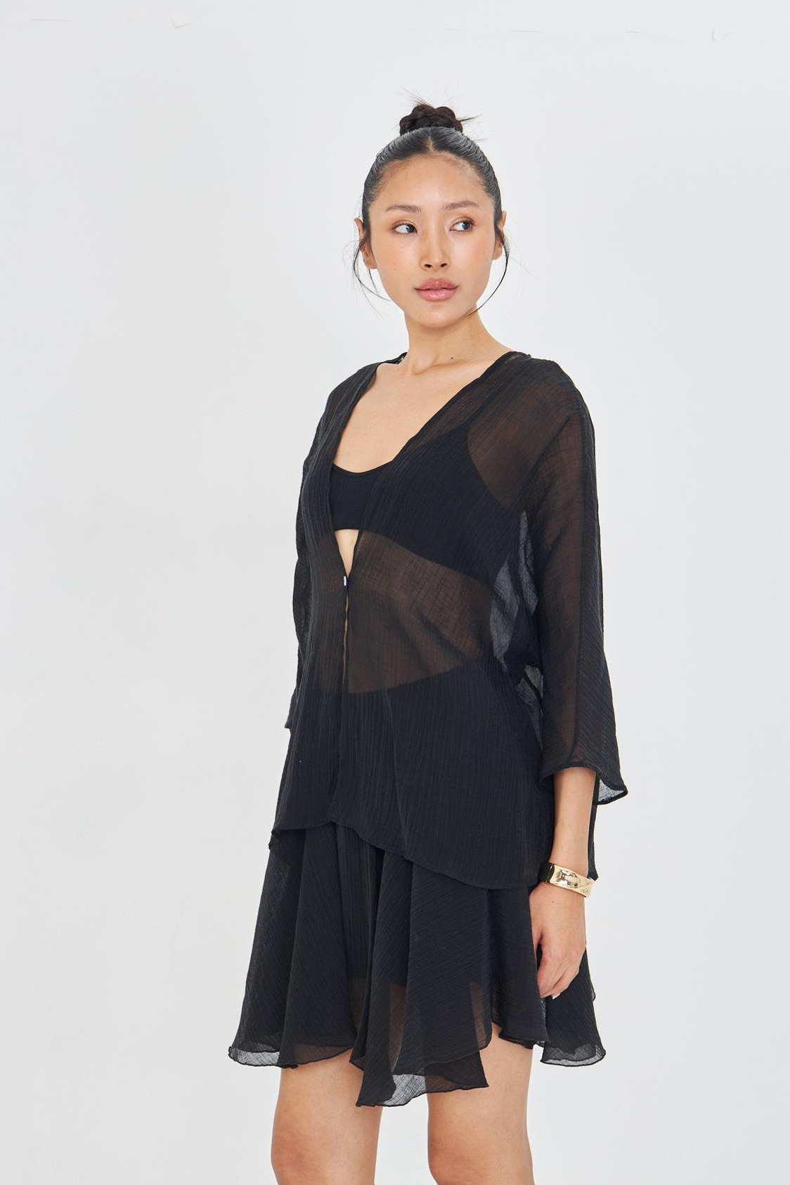 Tek Düğmeli Kırışık Kimono