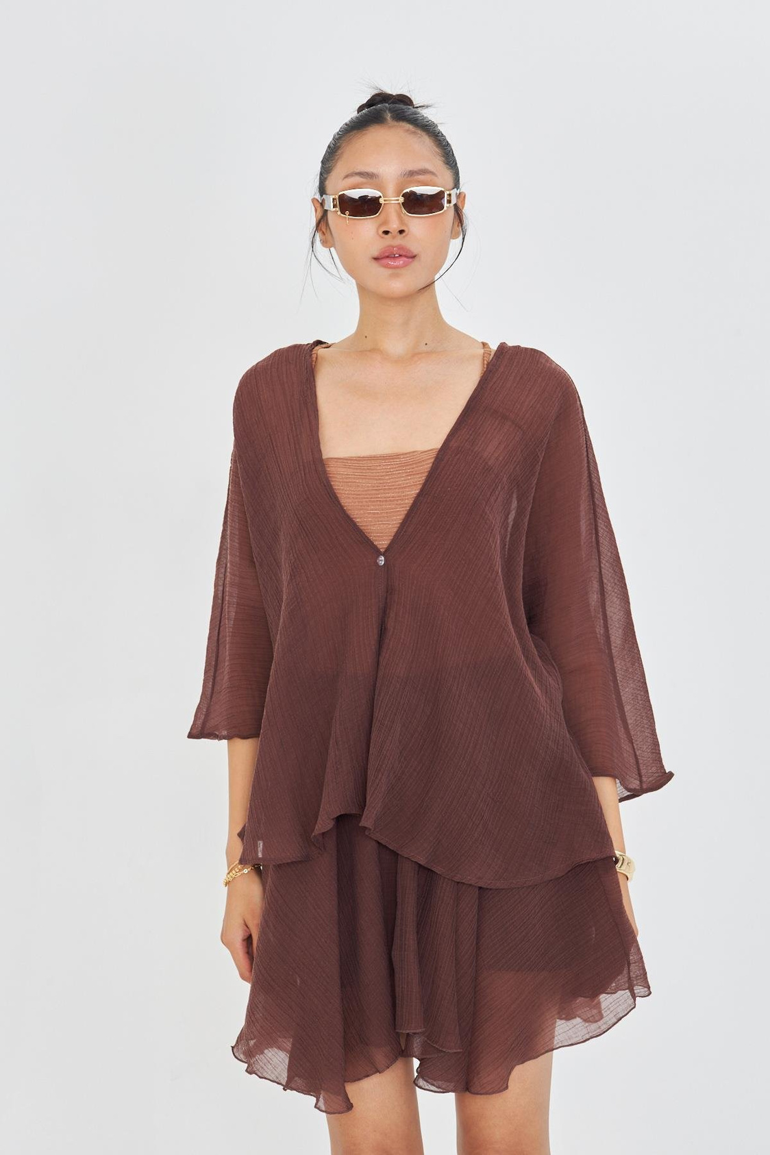 Tek Düğmeli Kırışık Kimono