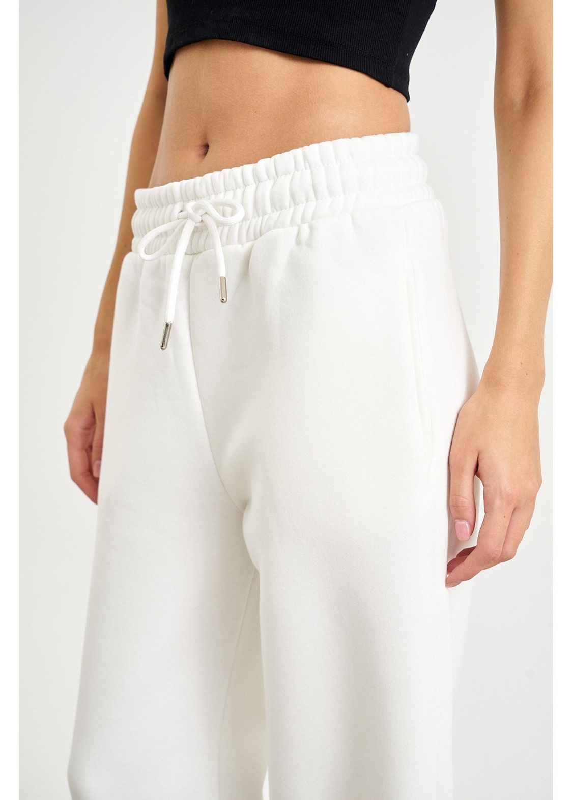 Üç İplik Bol Paça Pantolon-Ekru