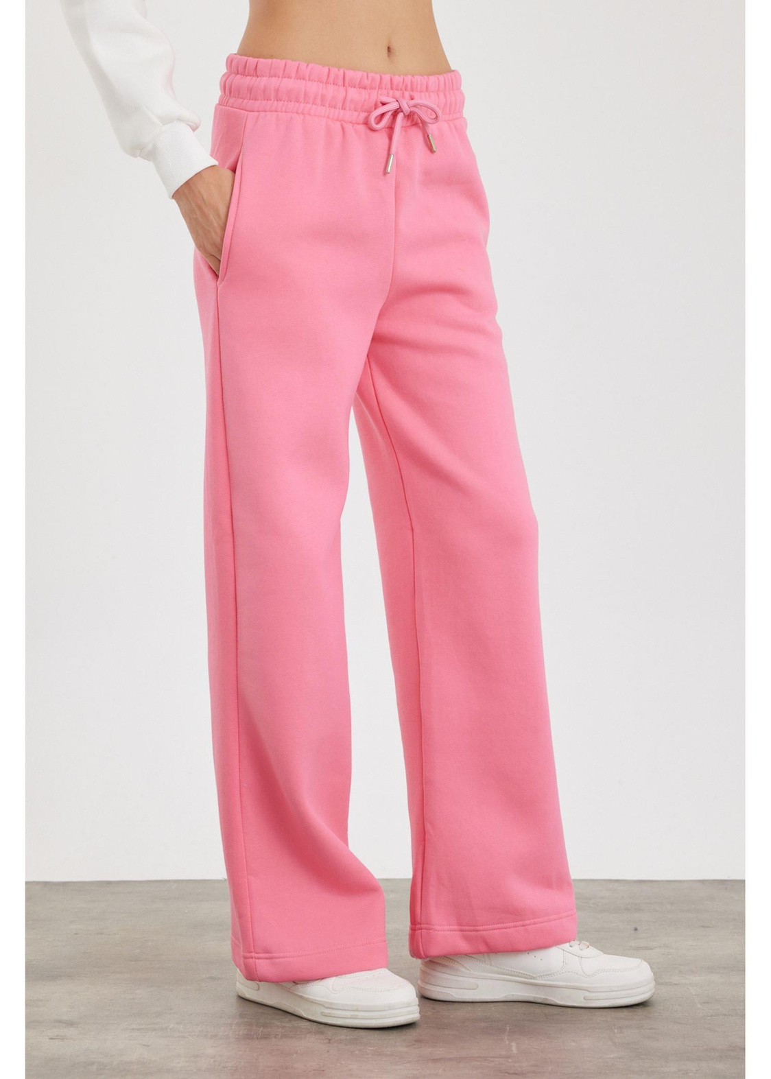 Üç İplik Bol Paça Pantolon-Pembe