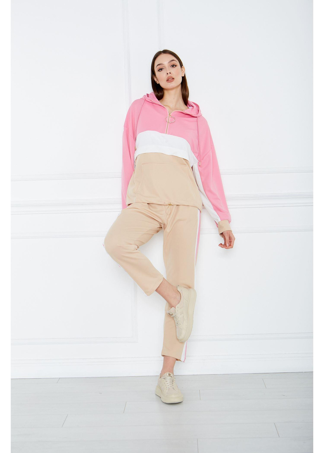 Üç Renk Double Sweatshırt-Pembe