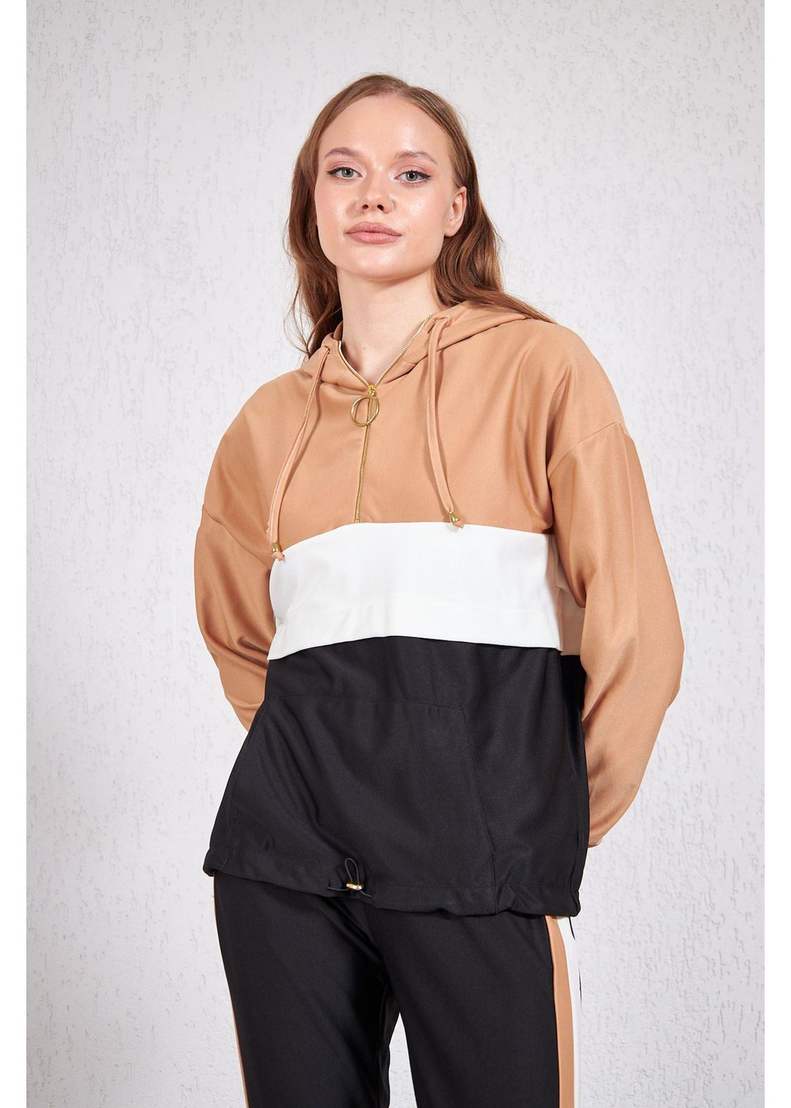 Üç Renkli Garnili Sweat-Camel