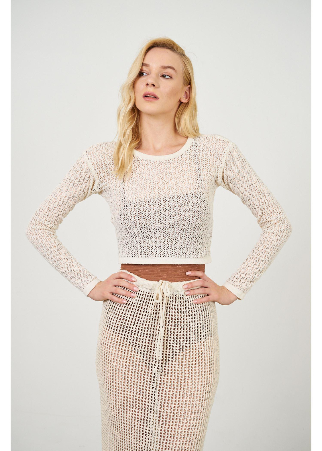 Uzun Kollu Ajurlu Bluz-Bej