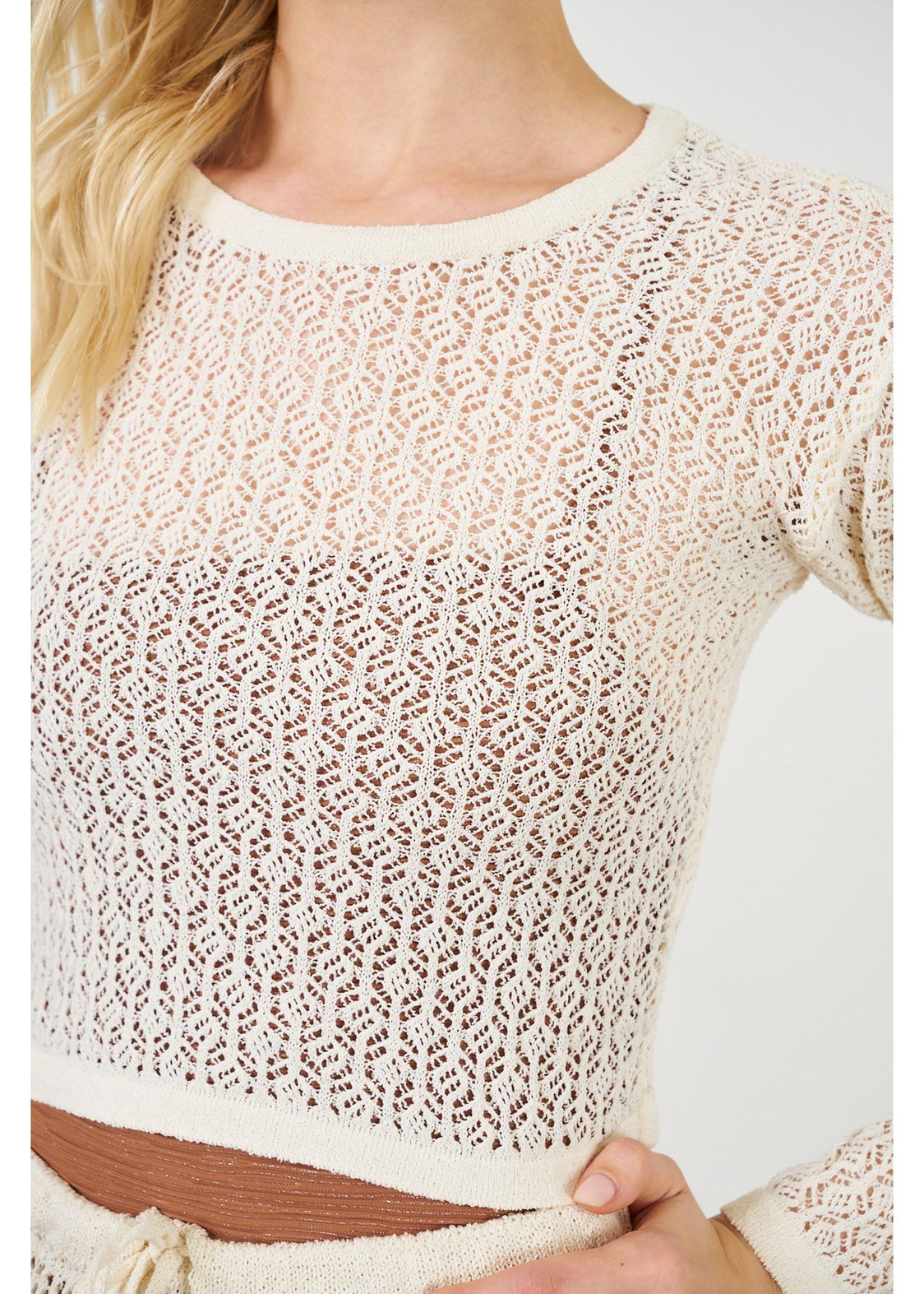 Uzun Kollu Ajurlu Bluz-Bej