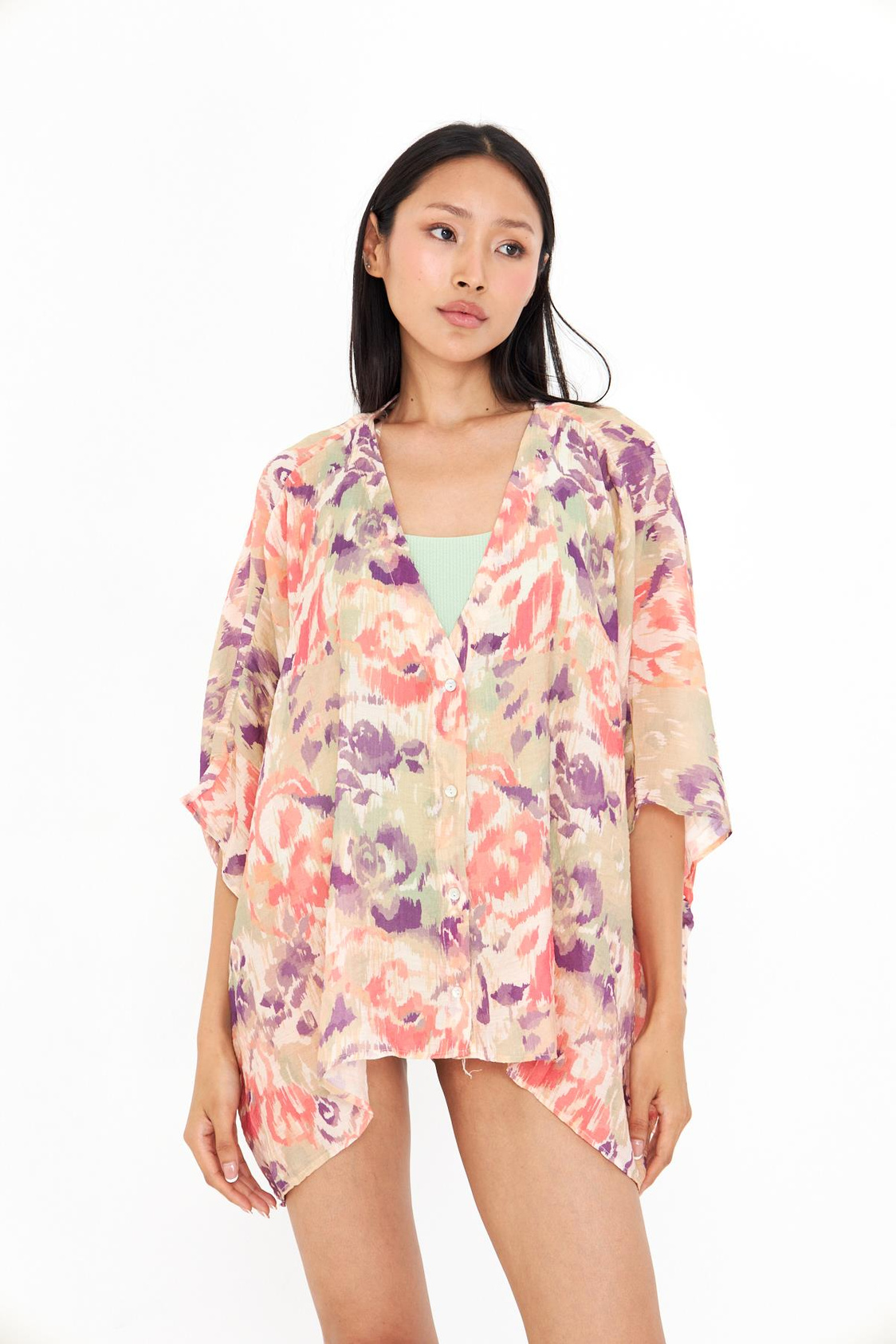 V Yaka Düğmeli Empirme Kimono