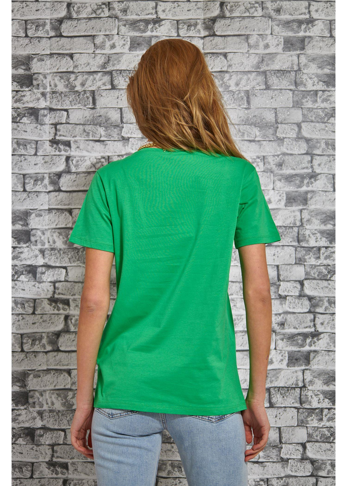 V Yaka Göz Nakışlı Süprem T-Shirt-Yeşil
