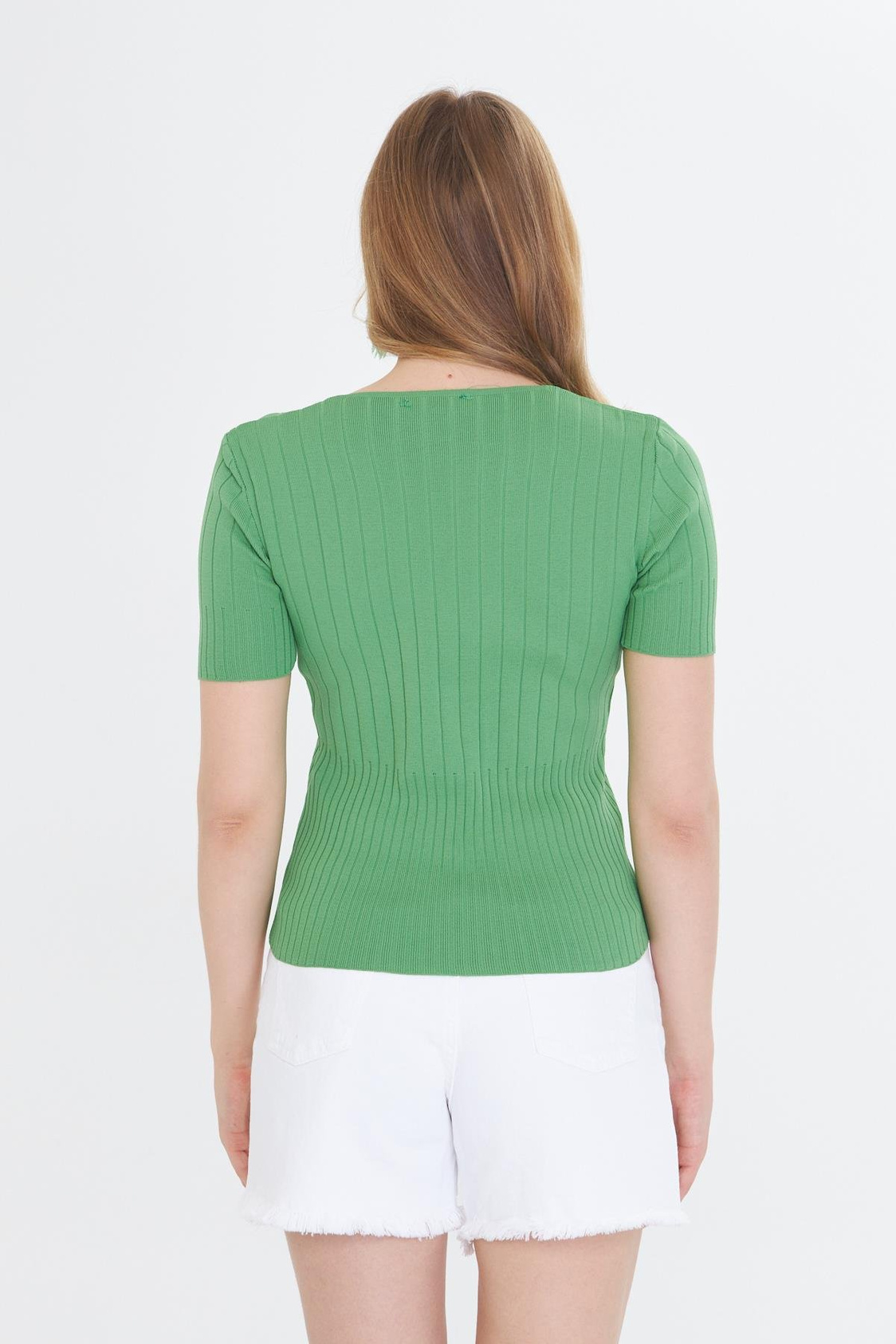 V Yaka Kısa Kol Body - Yeşil
