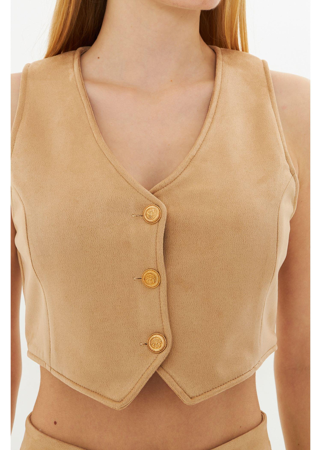 Vizon Crop Süet Yelek