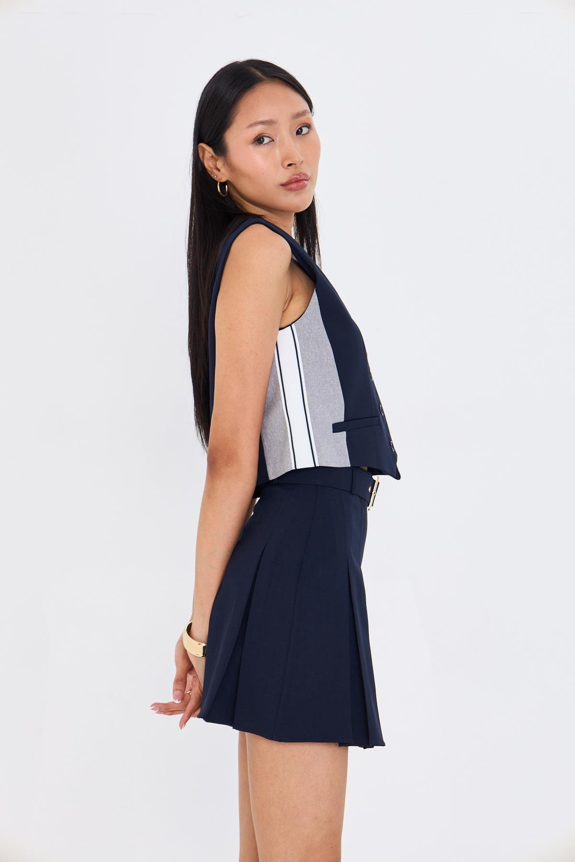 Yanları Şeritli Garnili Yelek 