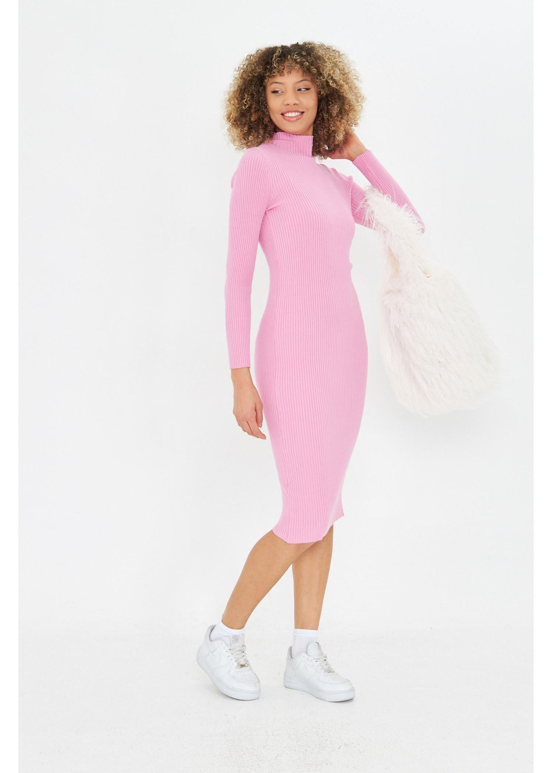 Yarım Balıkçı Uzun Triko Bodycon Elbise