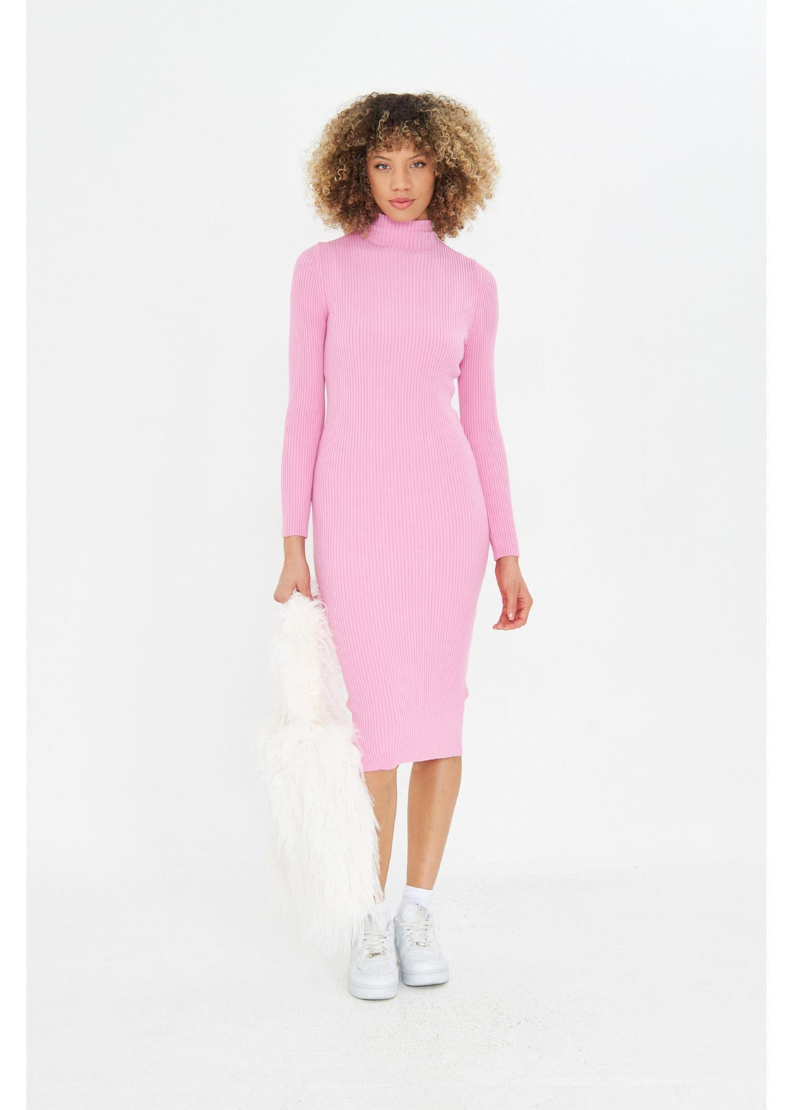 Yarım Balıkçı Uzun Triko Bodycon Elbise
